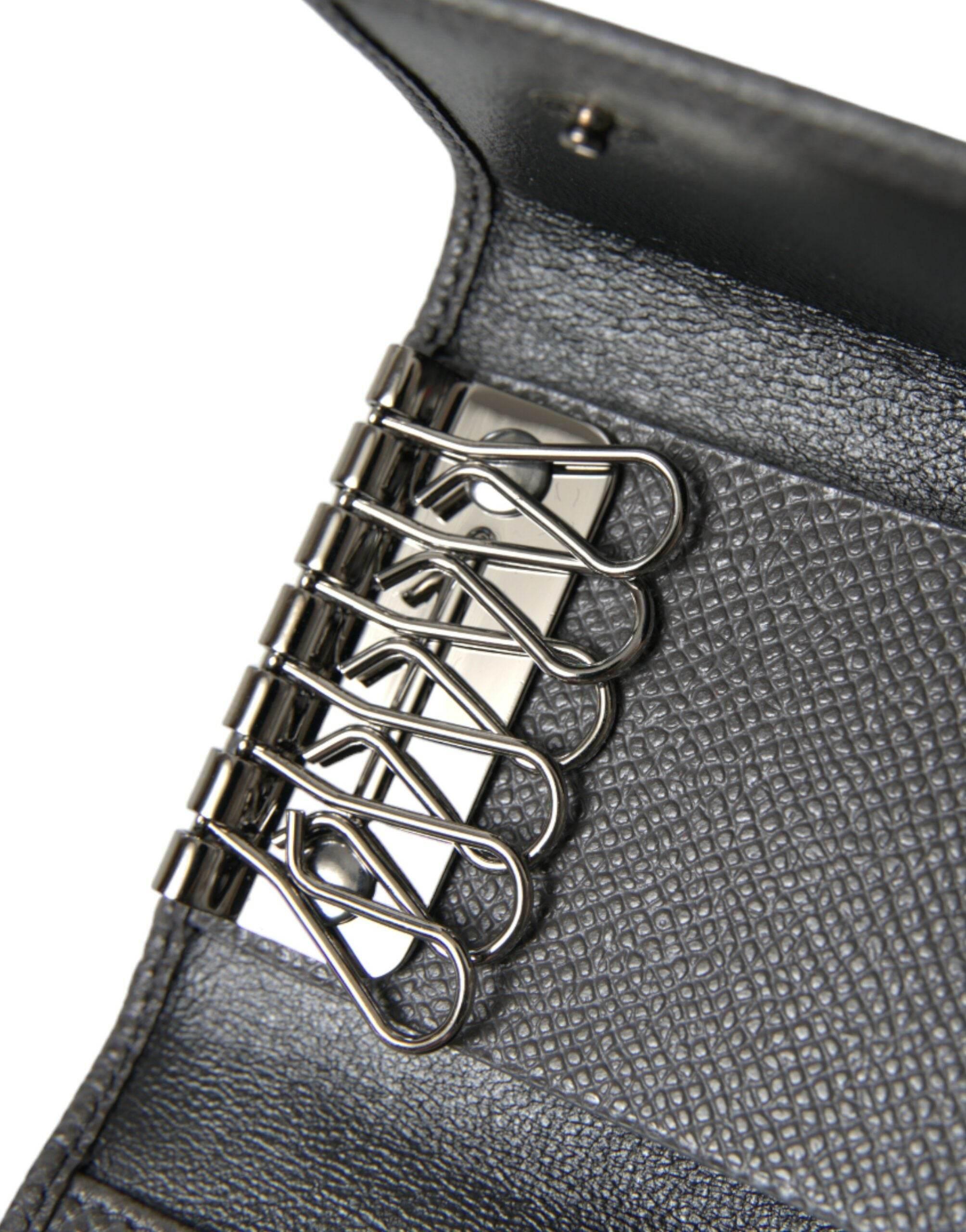 Dolce & Gabbana Chic Gray Leather Trifold Key Holder - Hilstor