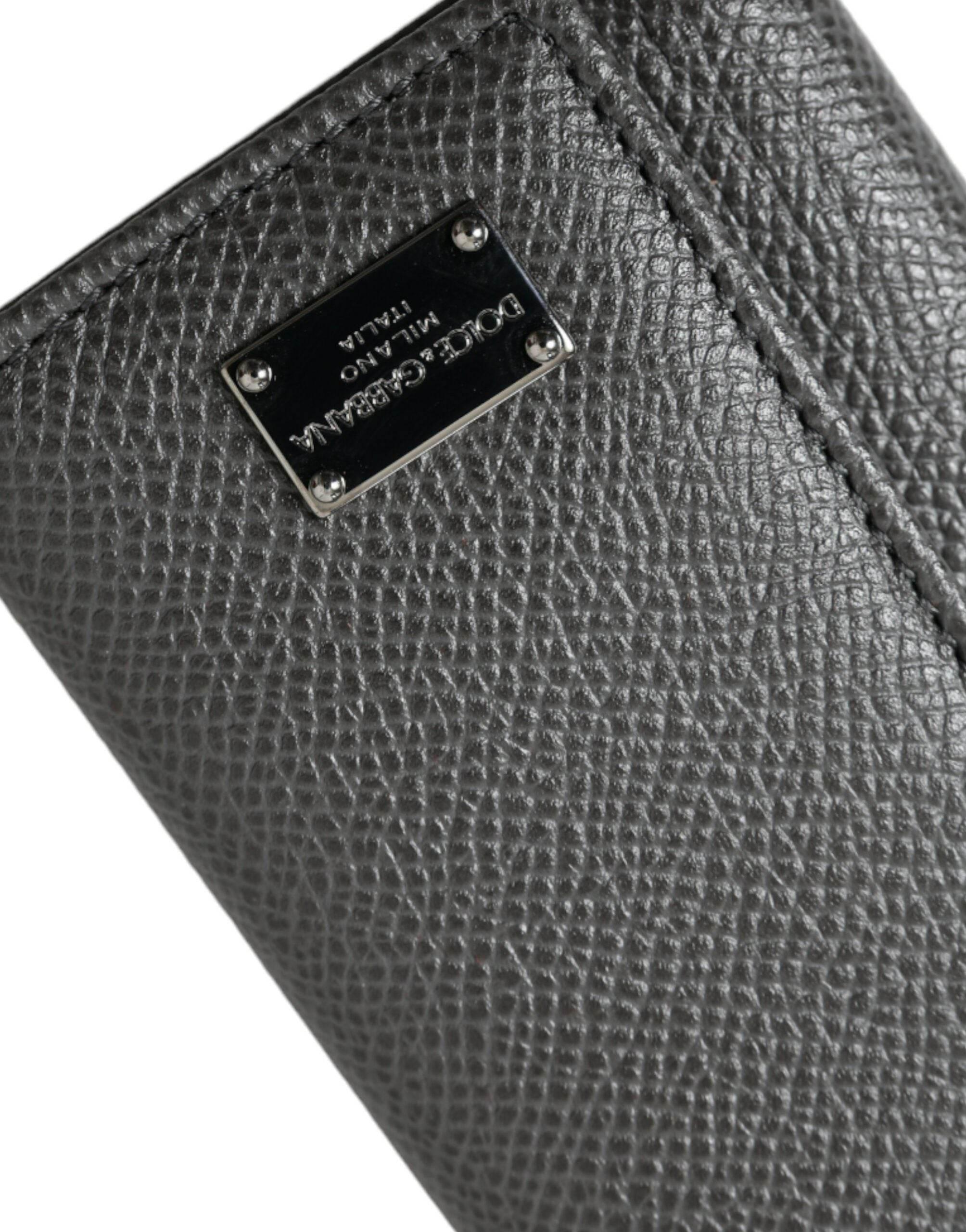 Dolce & Gabbana Chic Gray Leather Trifold Key Holder - Hilstor