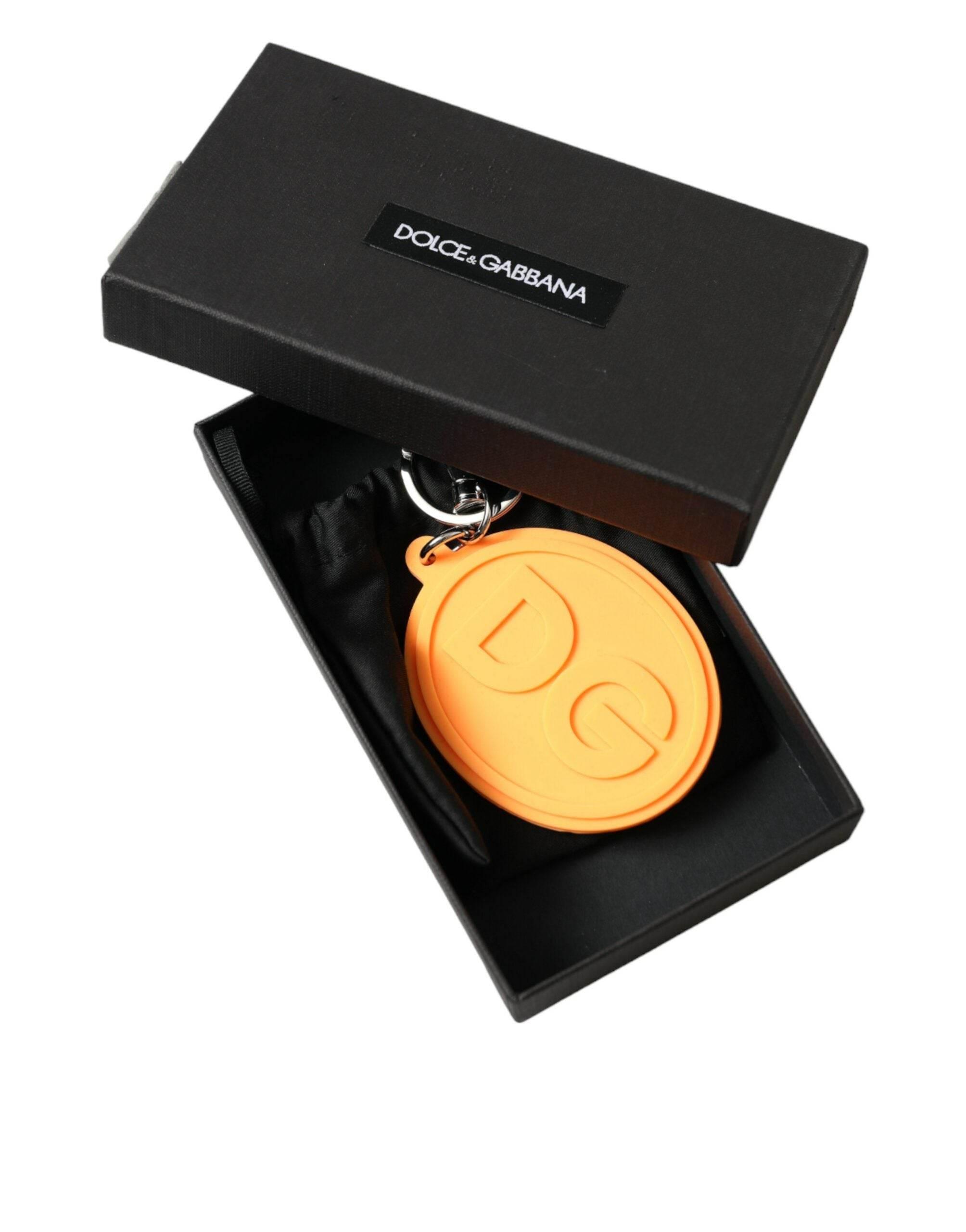 Dolce & Gabbana Elegant Orange Charm Keyring with Silver Detail - Hilstor