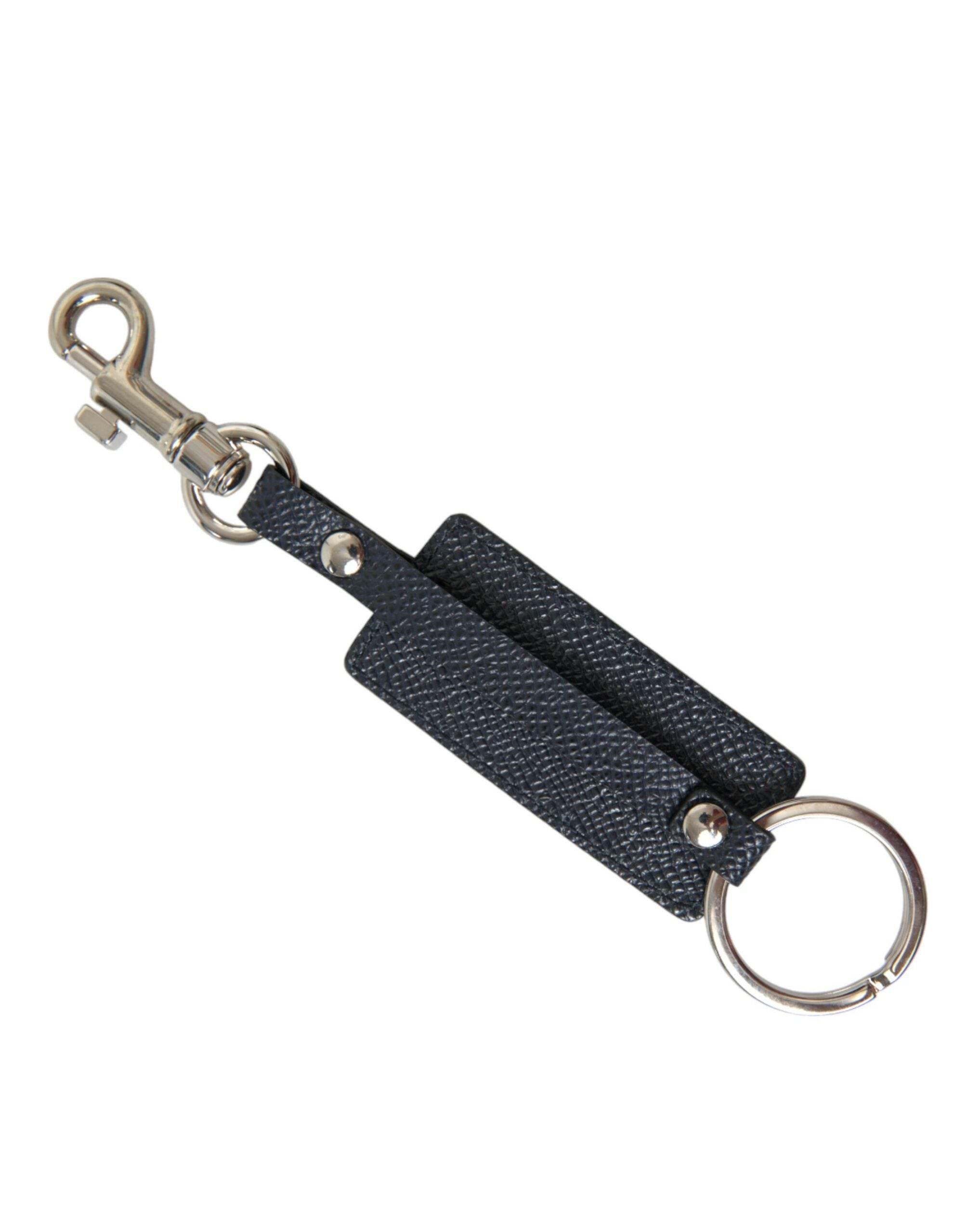 Dolce & Gabbana Elegant Leather Keychain in Black & Silver - Hilstor