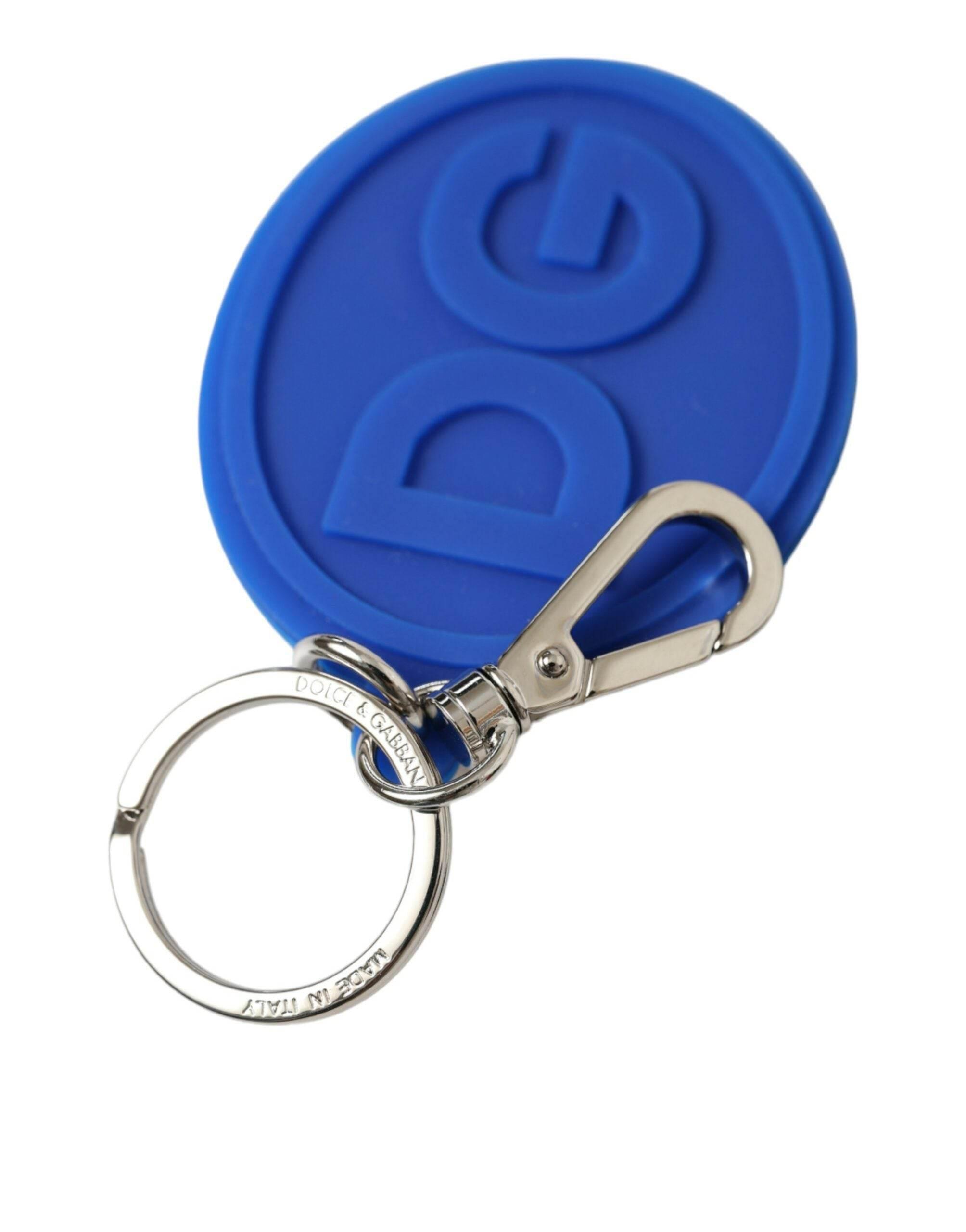 Dolce & Gabbana Elegant Blue Rubber Keychain with Brass Accents - Hilstor
