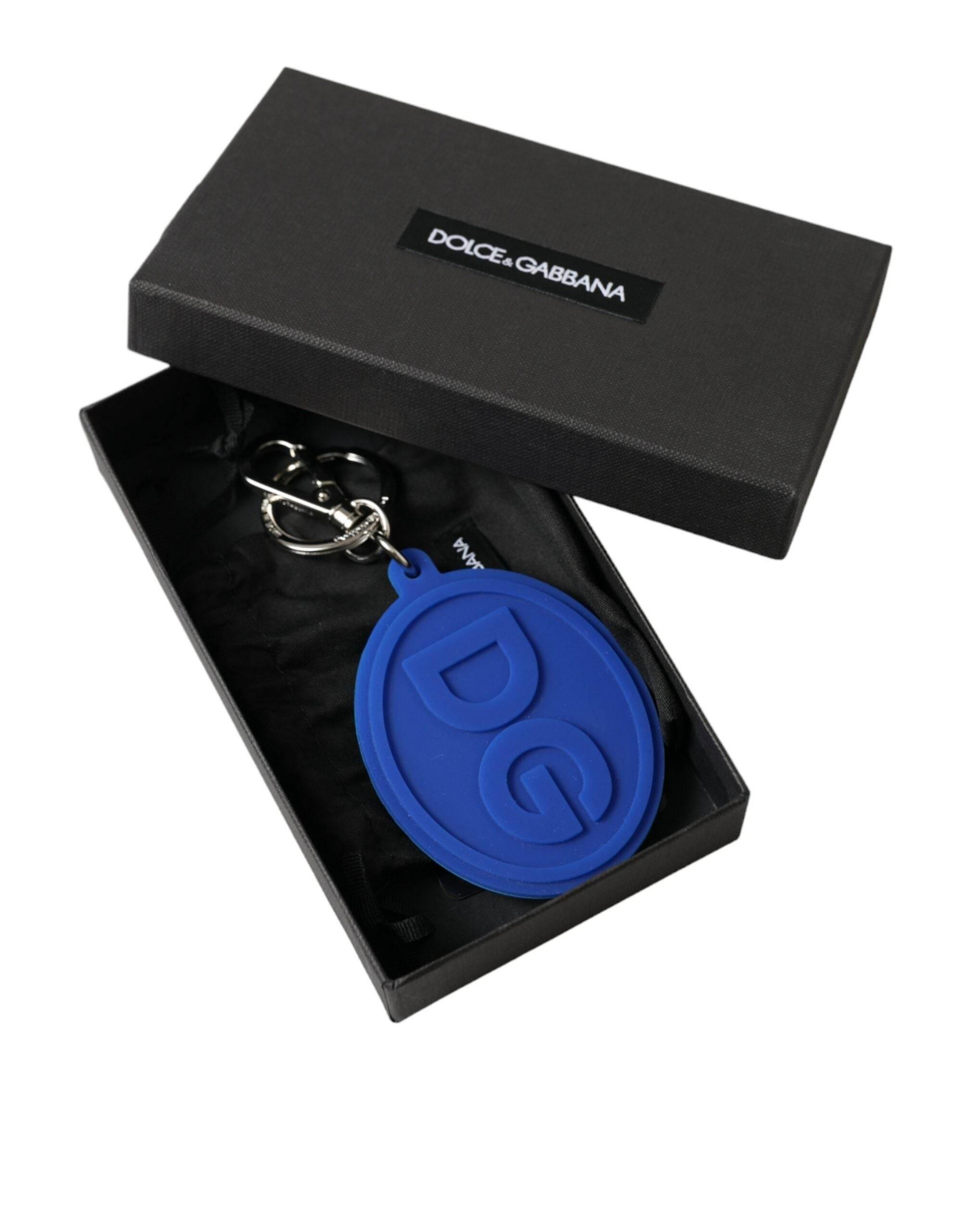 Dolce & Gabbana Elegant Blue Rubber Keychain with Brass Accents - Hilstor