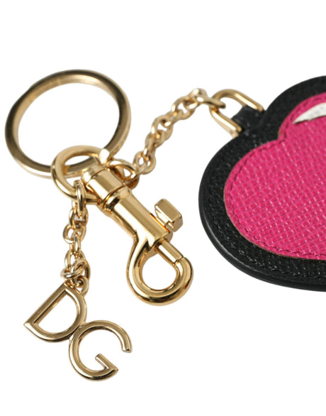 Dolce & Gabbana Stunning Gold and Pink Leather Keychain - Hilstor