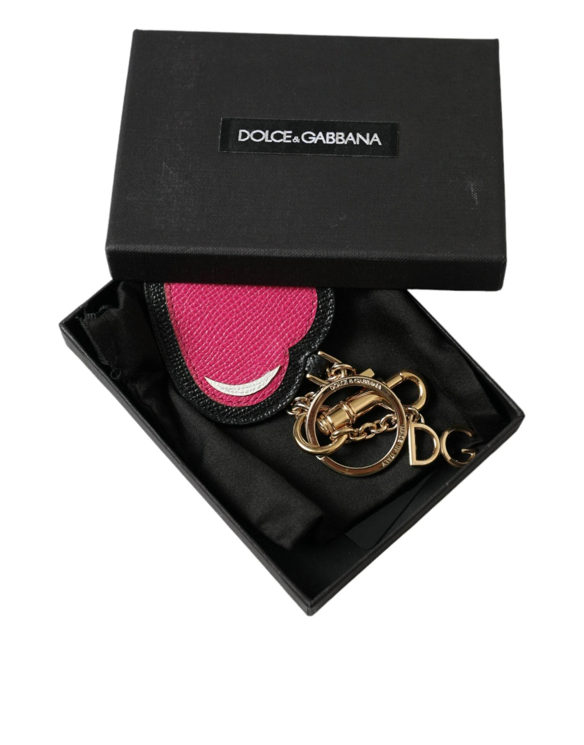 Dolce & Gabbana Stunning Gold and Pink Leather Keychain - Hilstor