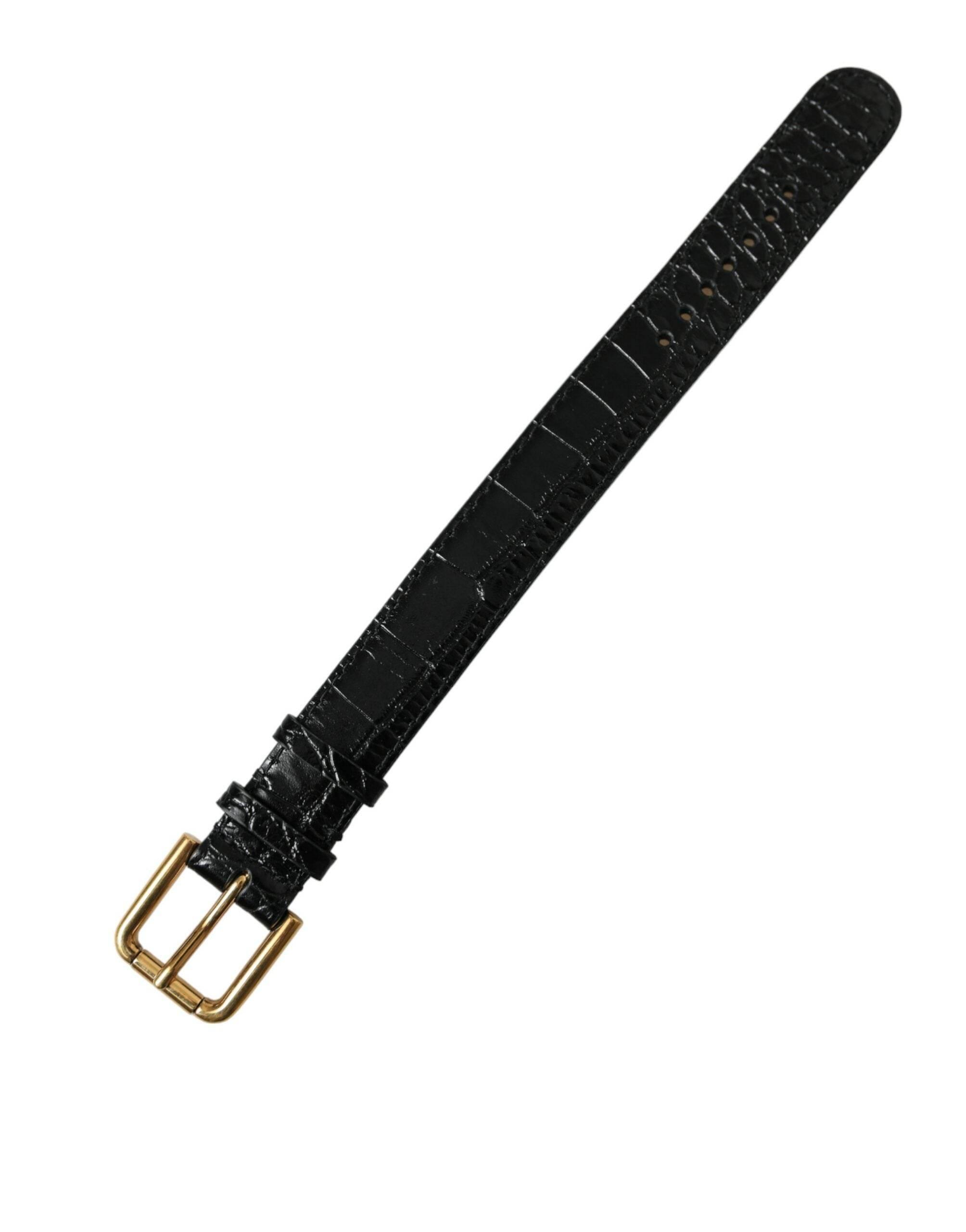 Dolce & Gabbana Elegant Gold Black Leather Bracelet - Hilstor