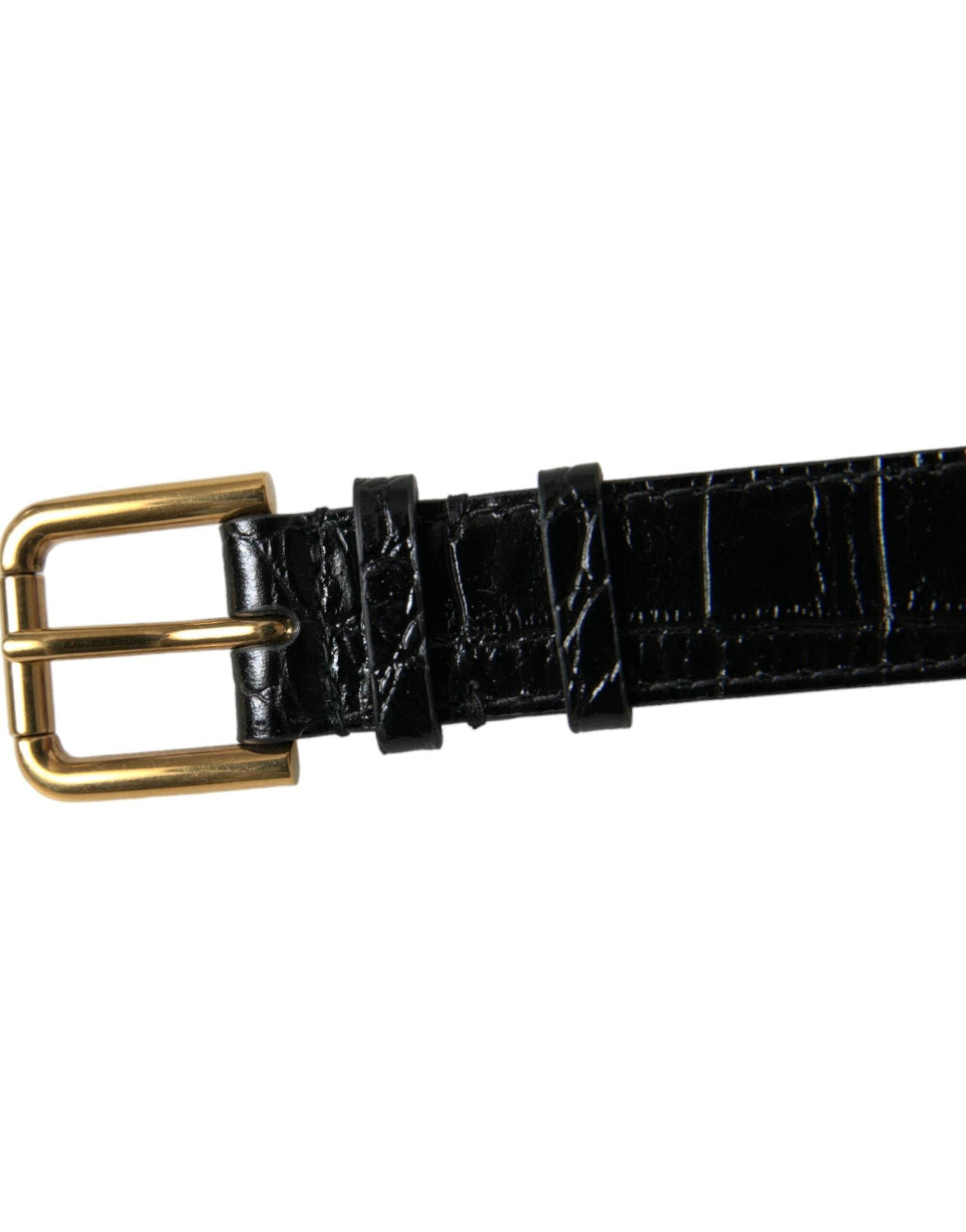 Dolce & Gabbana Elegant Gold Black Leather Bracelet - Hilstor