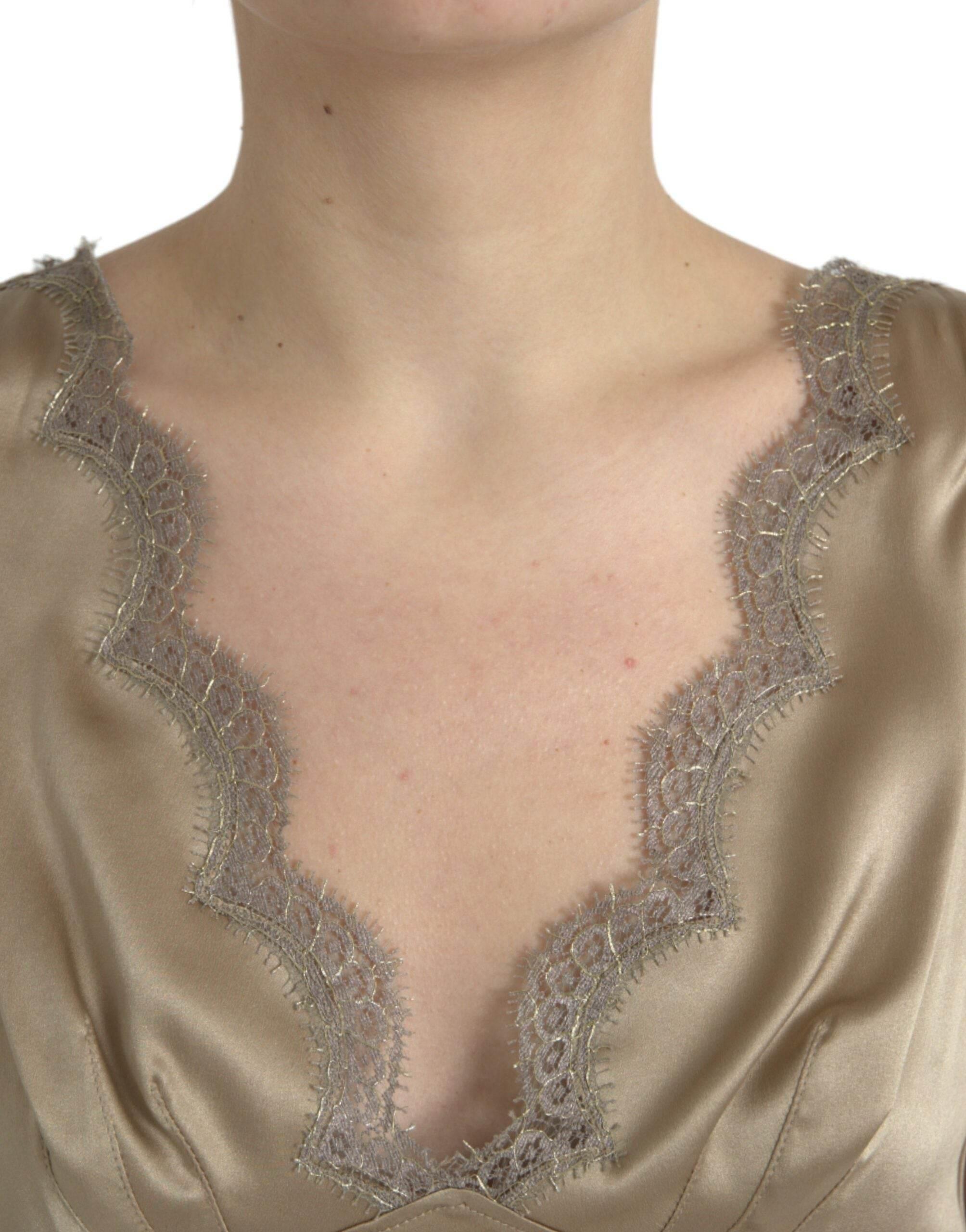 Dolce & Gabbana Brown Lace Trim V-neck Sleeveless Tank Top - Hilstor