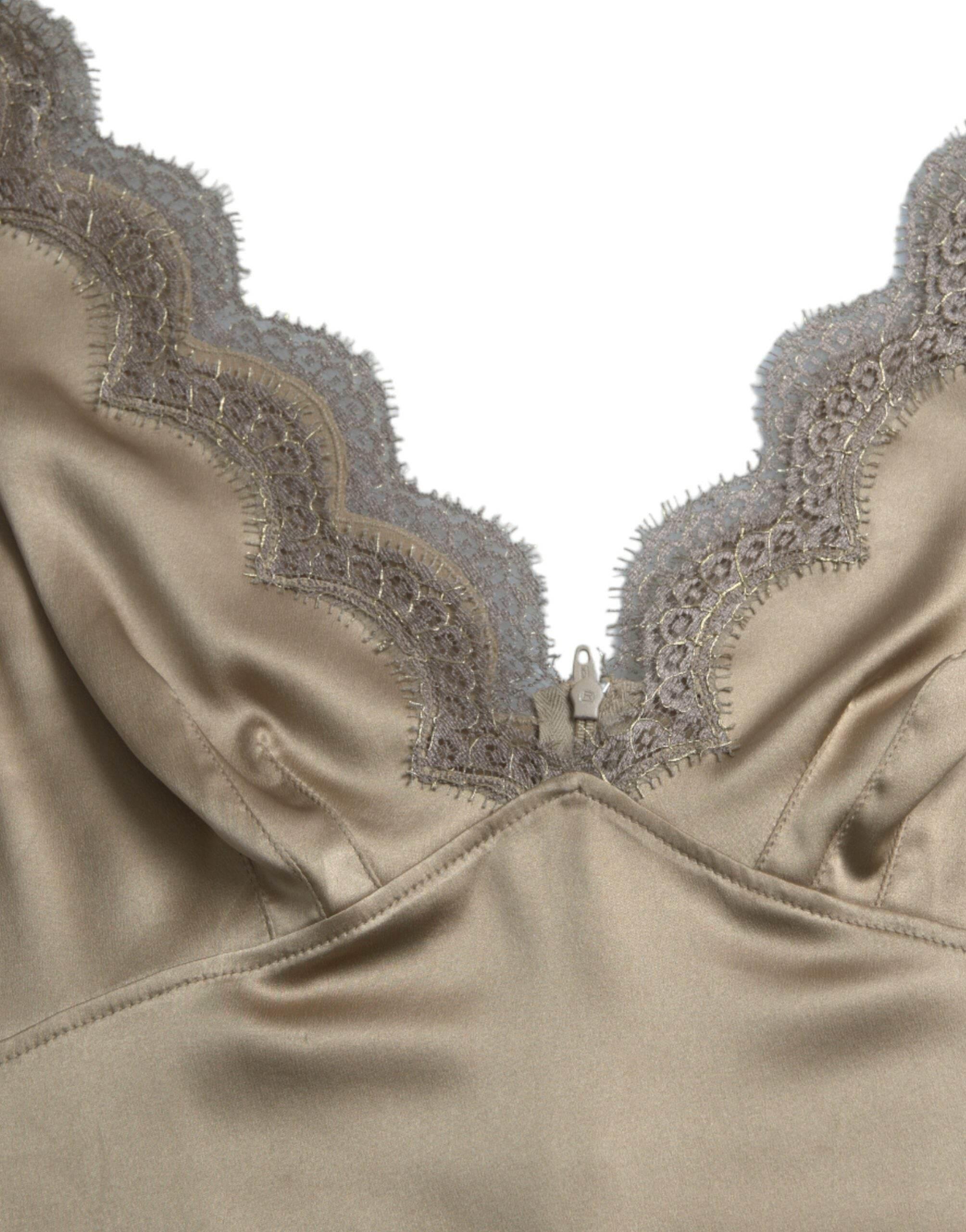 Dolce & Gabbana Brown Lace Trim V-neck Sleeveless Tank Top - Hilstor