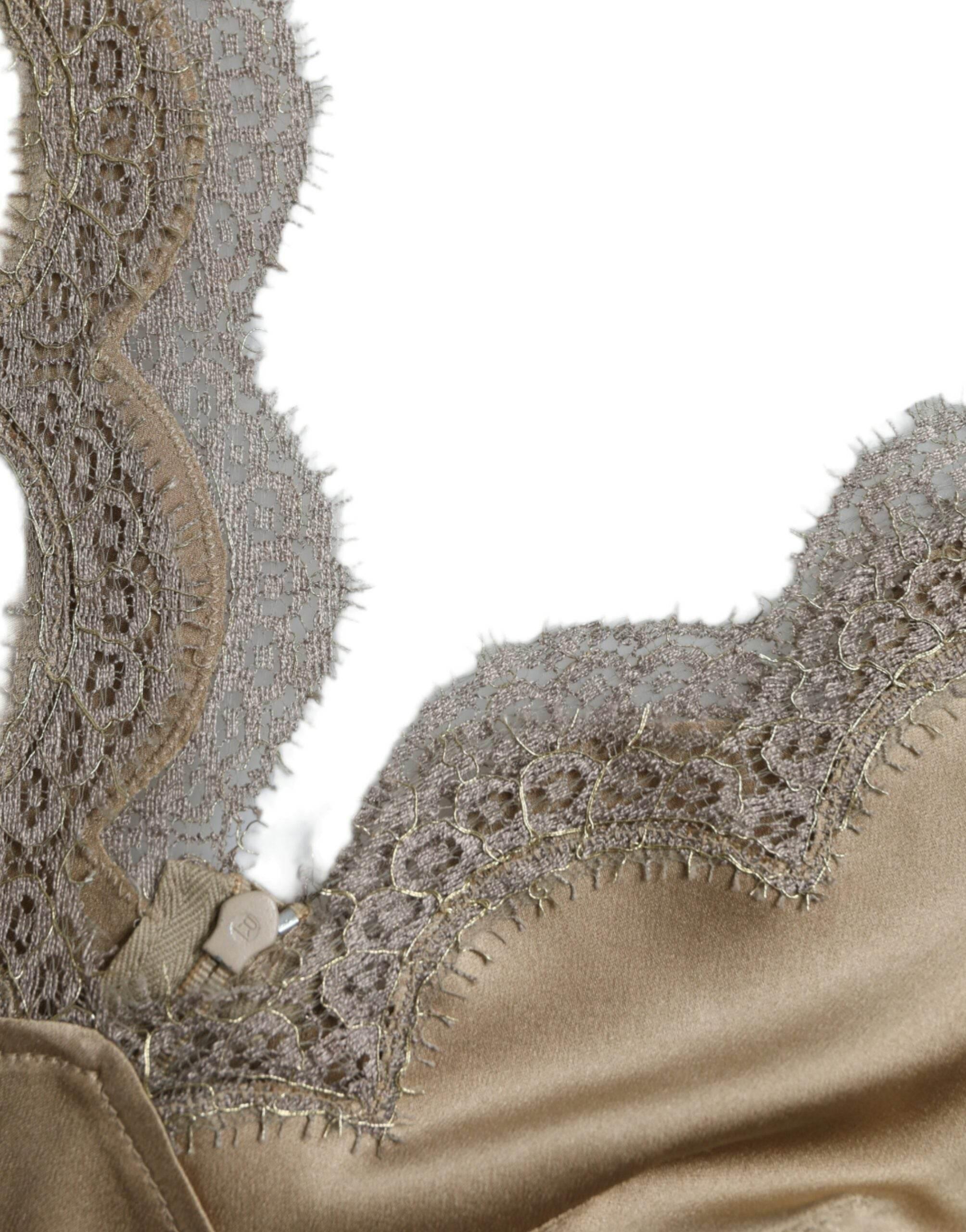 Dolce & Gabbana Brown Lace Trim V-neck Sleeveless Tank Top - Hilstor