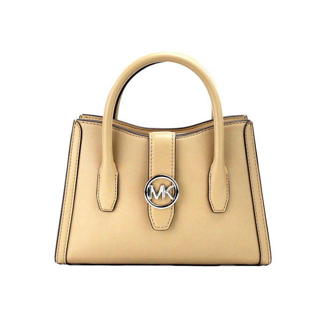Michael Kors Gabby Small Camel Faux Leather Top Zip Satchel Crossbody Bag - Hilstor
