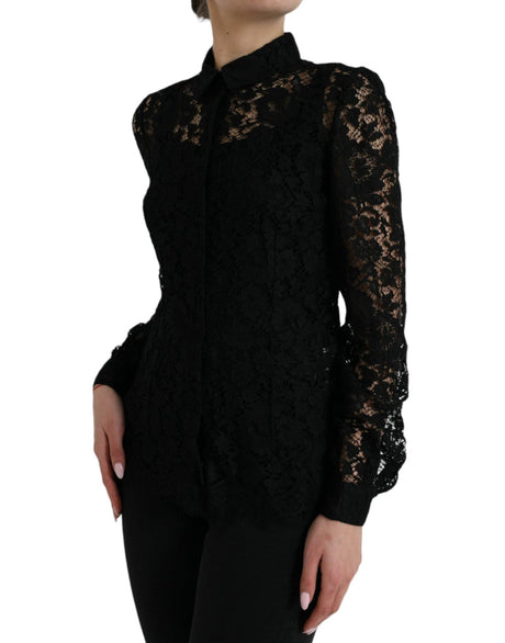Dolce & Gabbana Black Floral Lace Long Sleeves Blouse Top - Hilstor