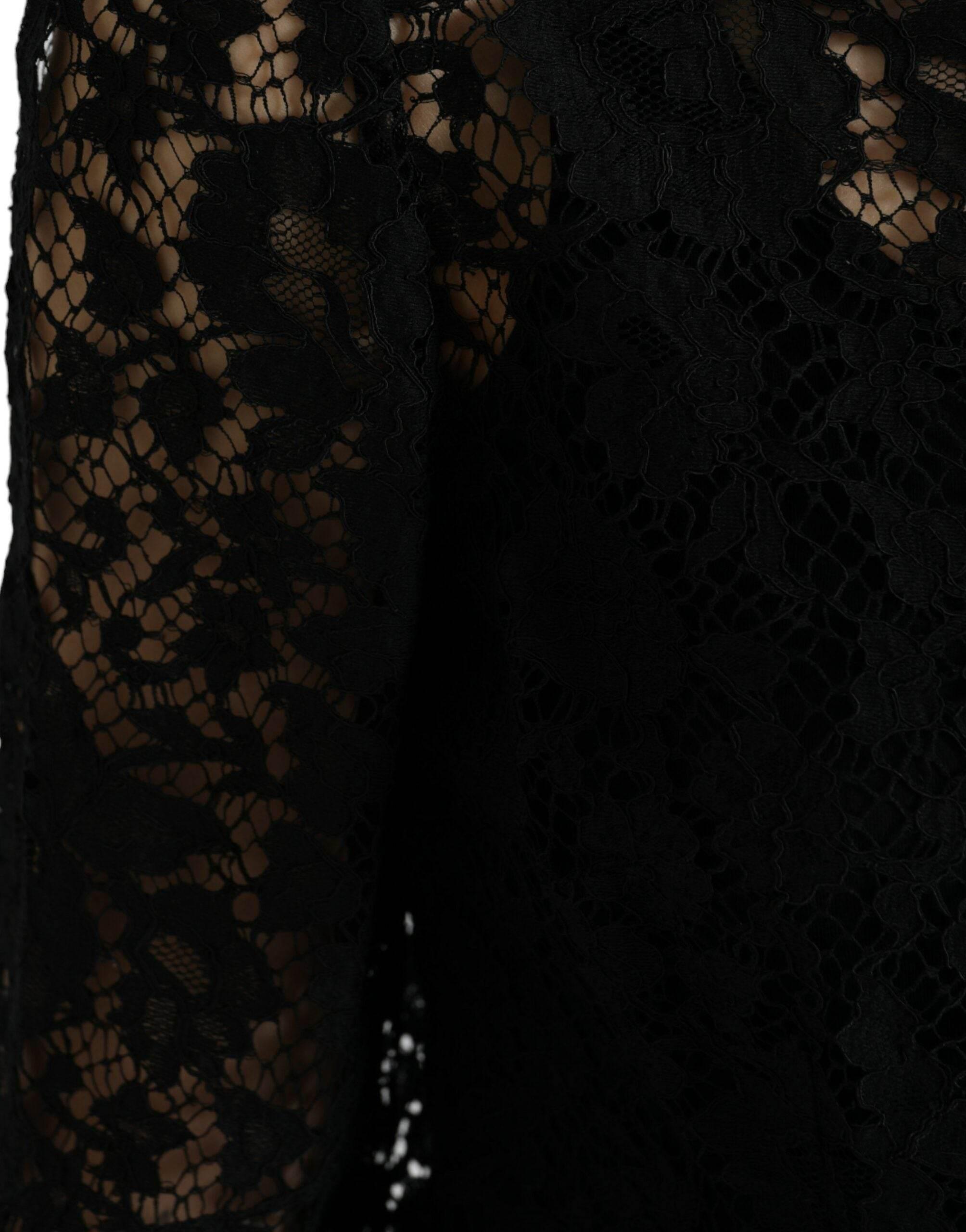 Dolce & Gabbana Black Floral Lace Long Sleeves Blouse Top - Hilstor