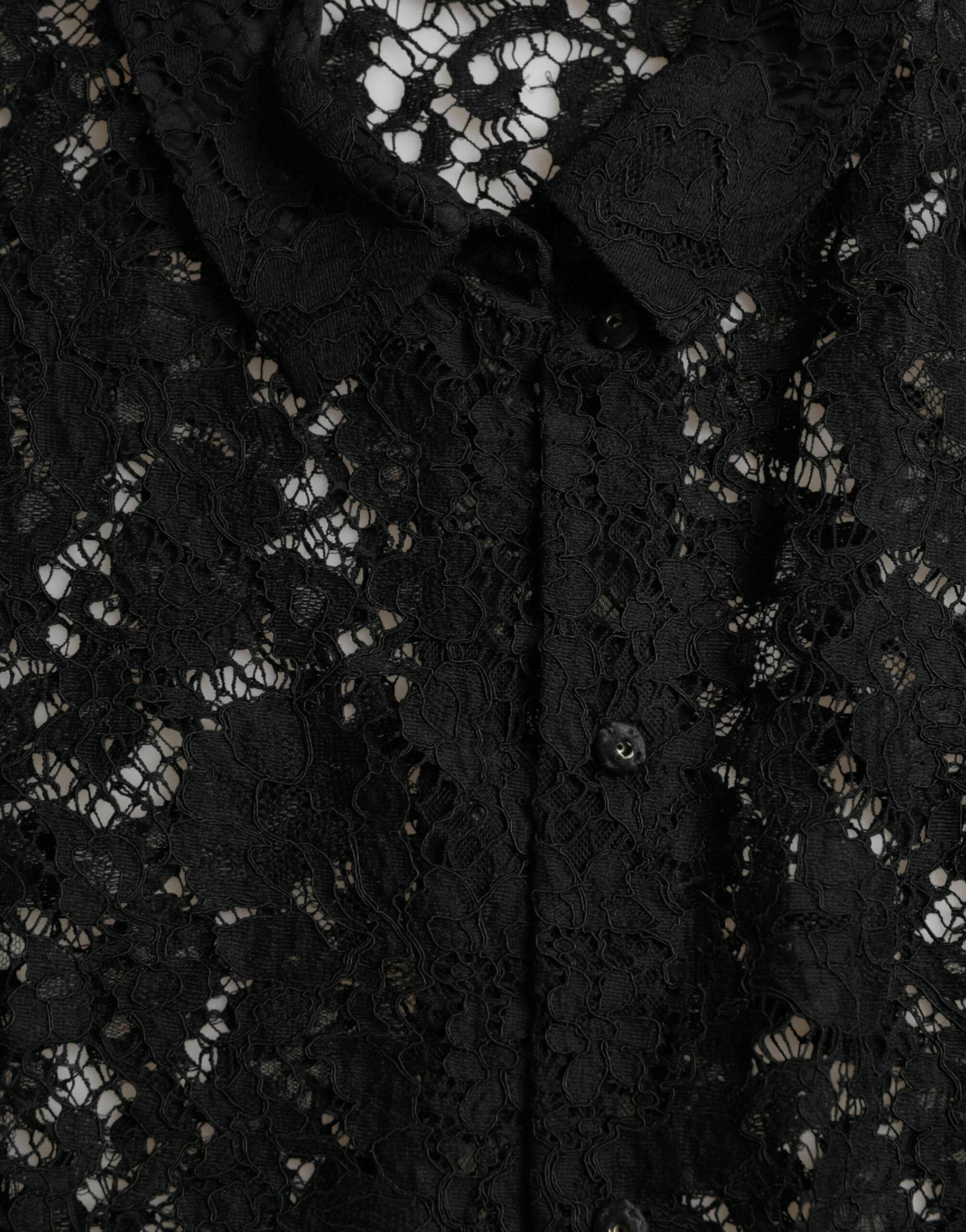 Dolce & Gabbana Black Floral Lace Long Sleeves Blouse Top - Hilstor