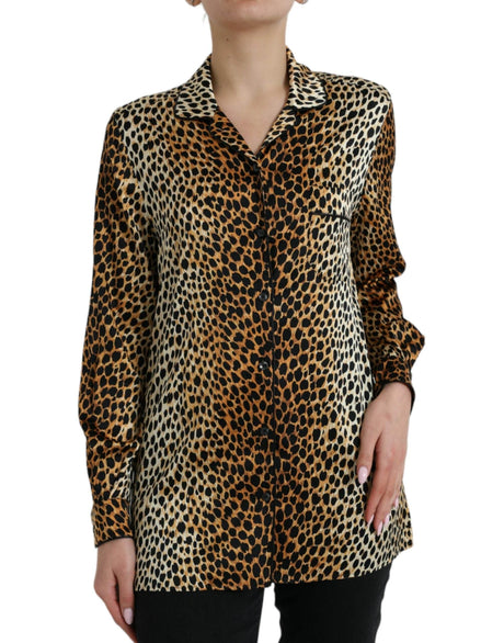 Dolce & Gabbana Brown Leopard Print Long Sleeves Blouse Top - Hilstor