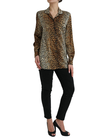 Dolce & Gabbana Brown Leopard Print Long Sleeves Blouse Top - Hilstor