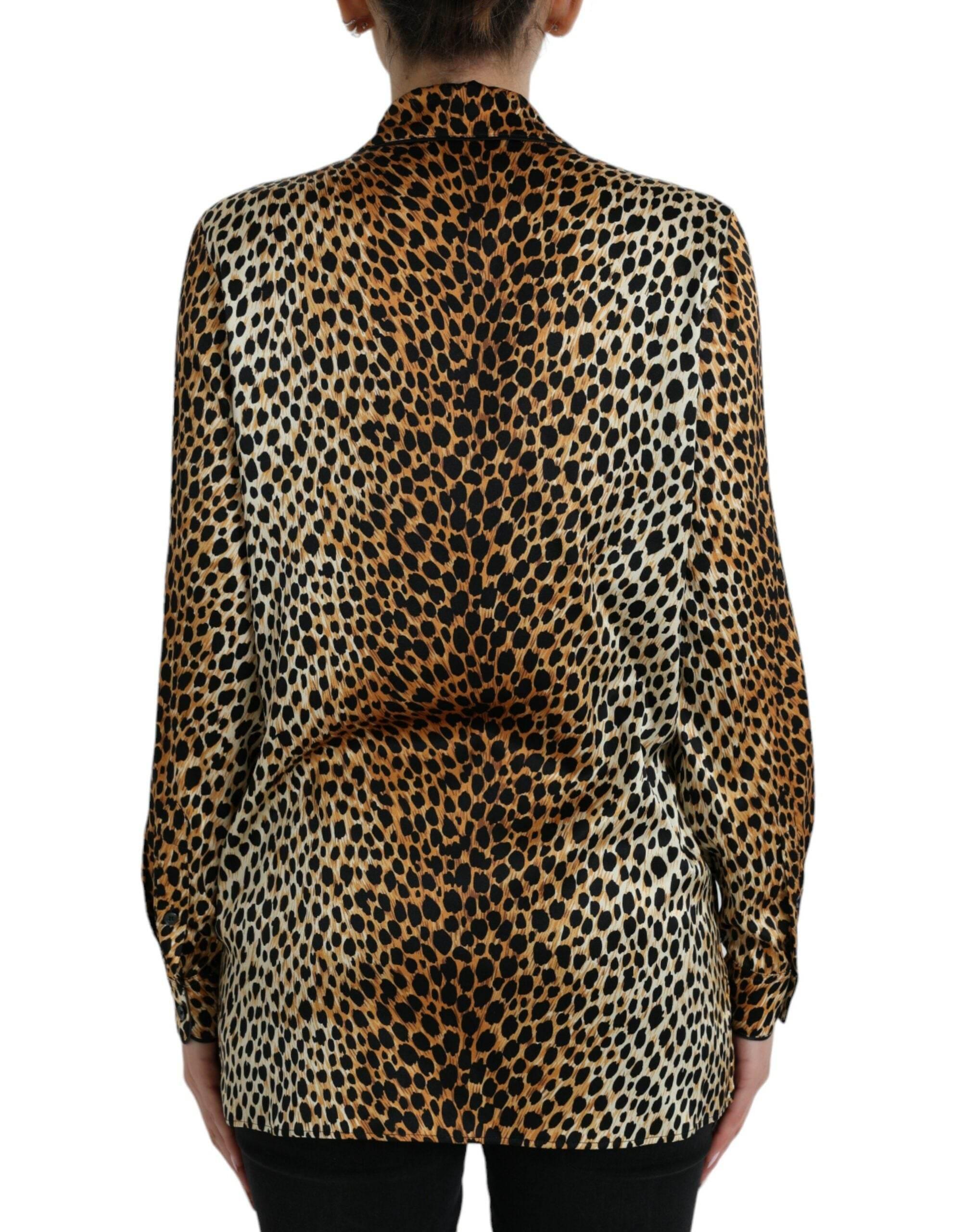 Dolce & Gabbana Brown Leopard Print Long Sleeves Blouse Top - Hilstor