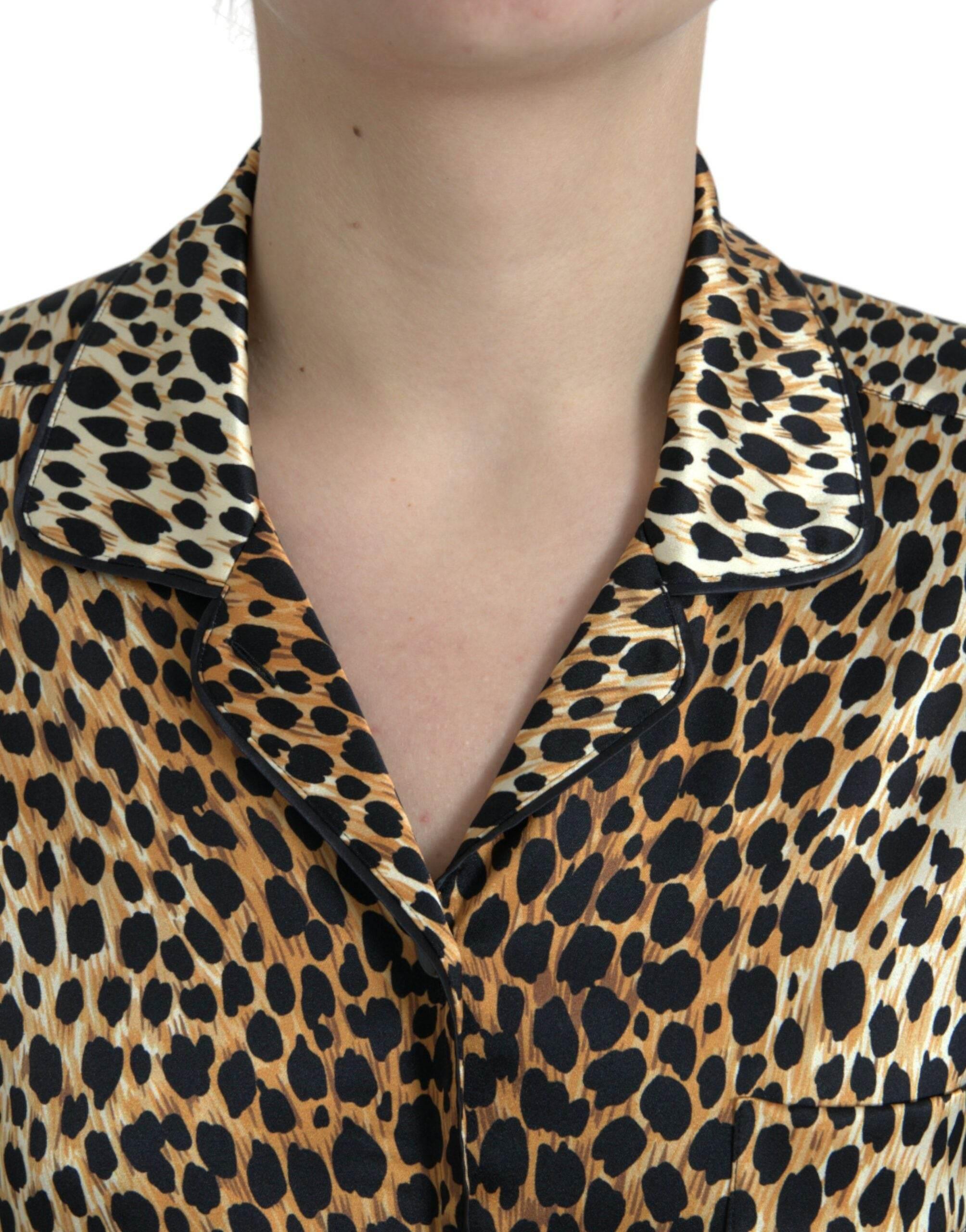 Dolce & Gabbana Brown Leopard Print Long Sleeves Blouse Top - Hilstor