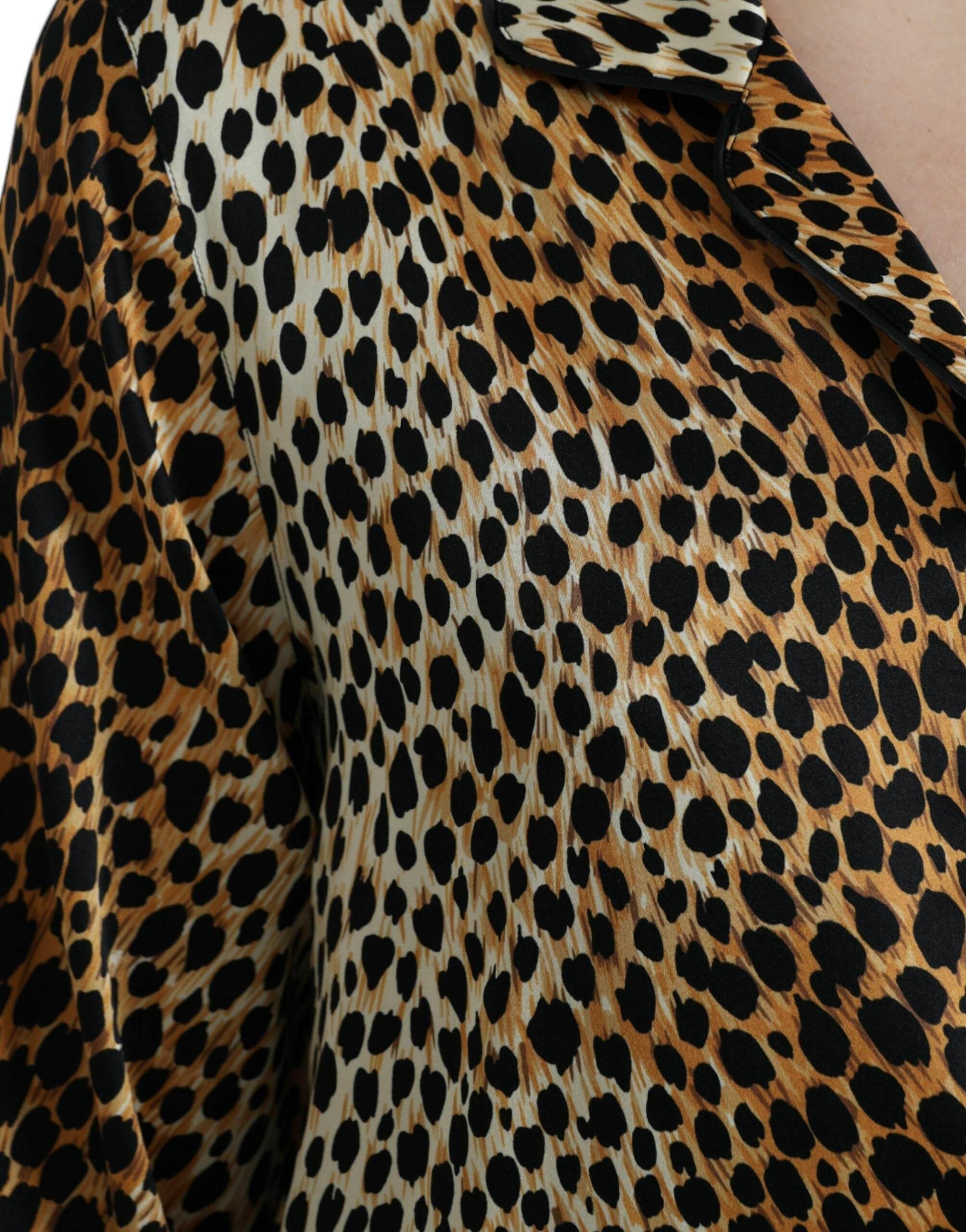 Dolce & Gabbana Brown Leopard Print Long Sleeves Blouse Top - Hilstor