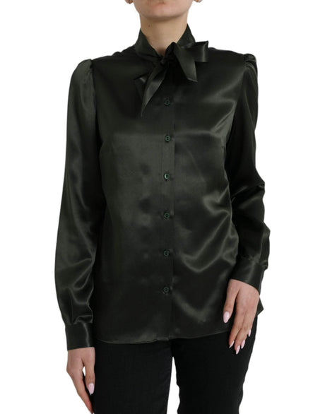 Dolce & Gabbana Gray Long Sleeves Ascot Collar Blouse Top - Hilstor