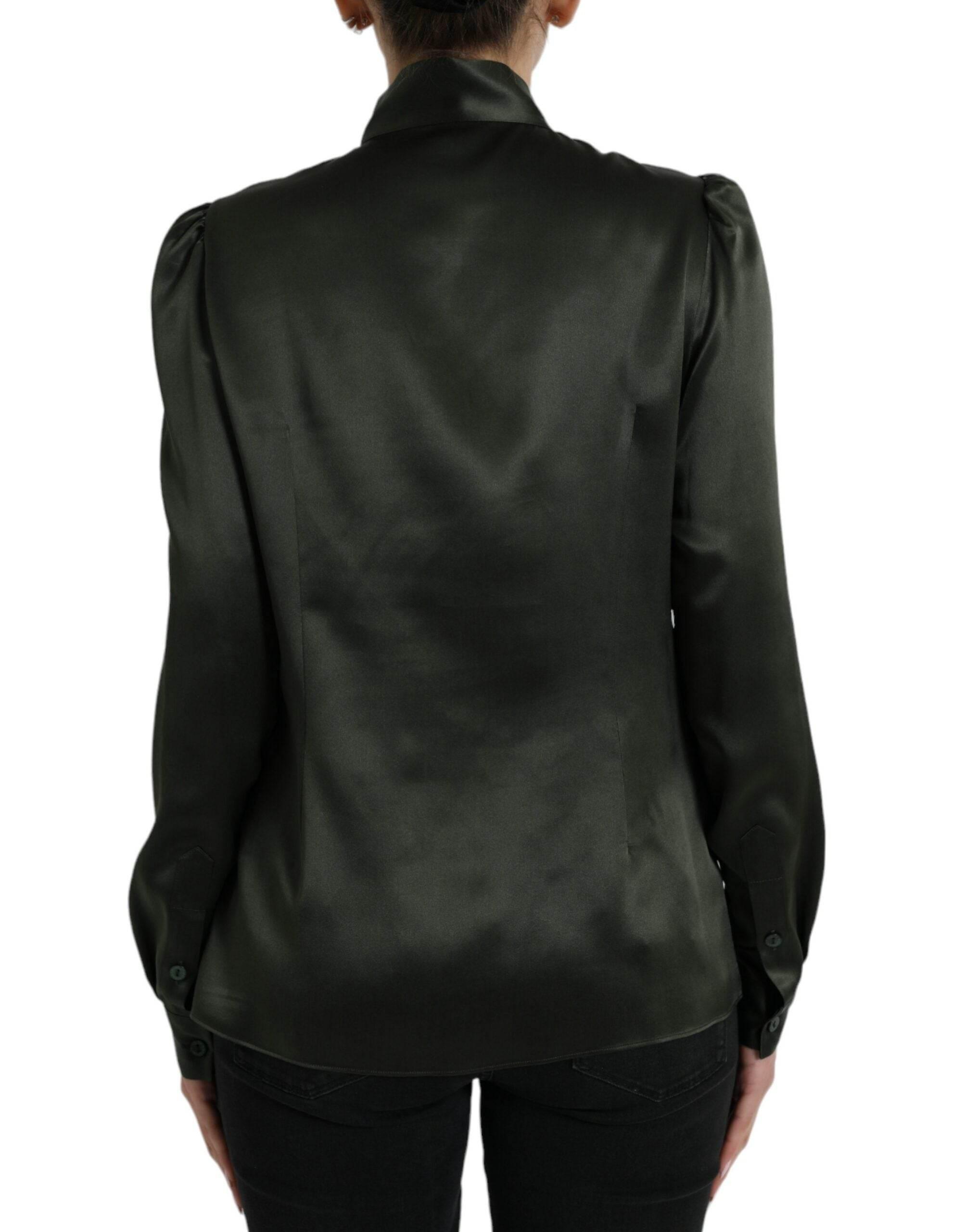 Dolce & Gabbana Gray Long Sleeves Ascot Collar Blouse Top - Hilstor