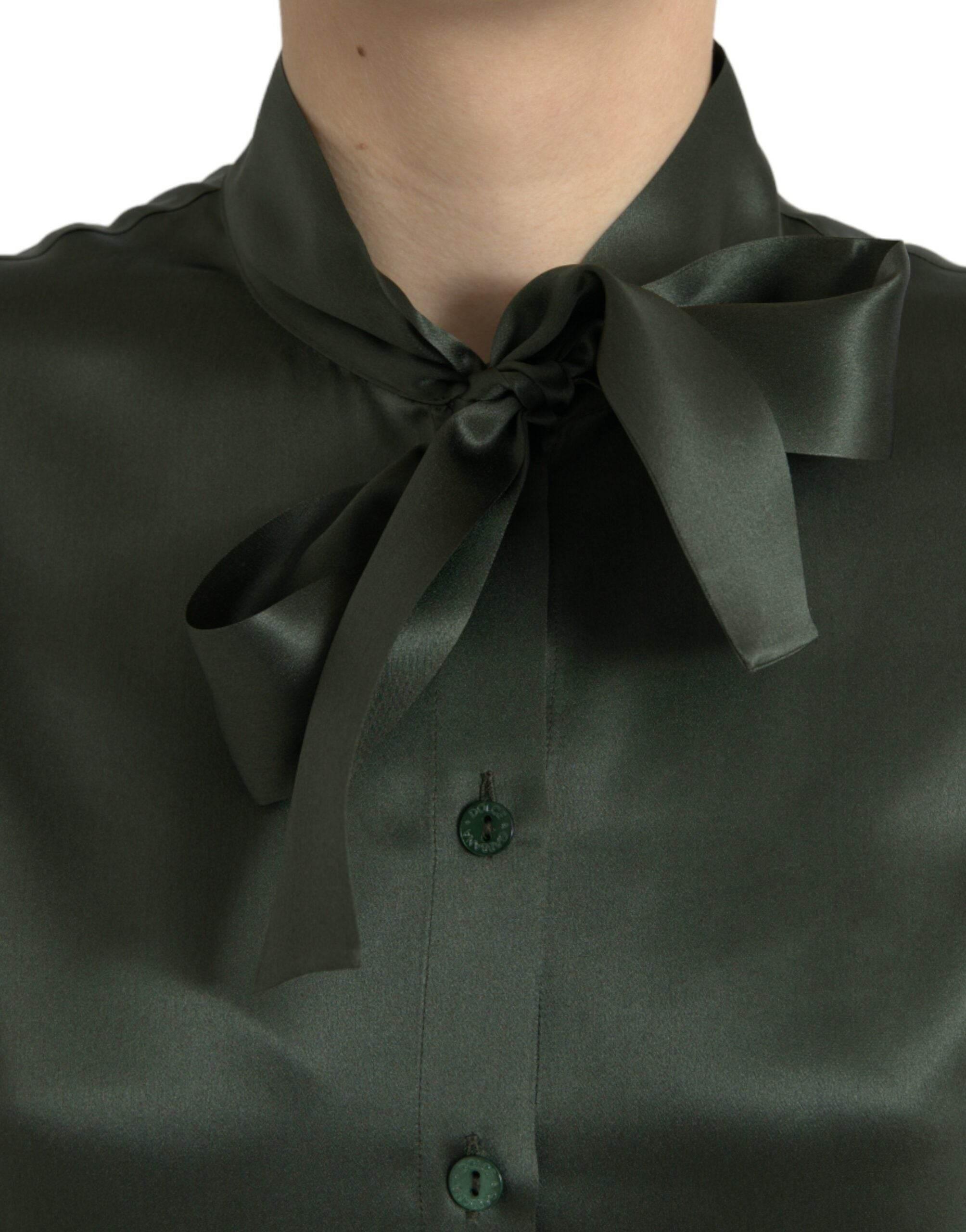 Dolce & Gabbana Gray Long Sleeves Ascot Collar Blouse Top - Hilstor