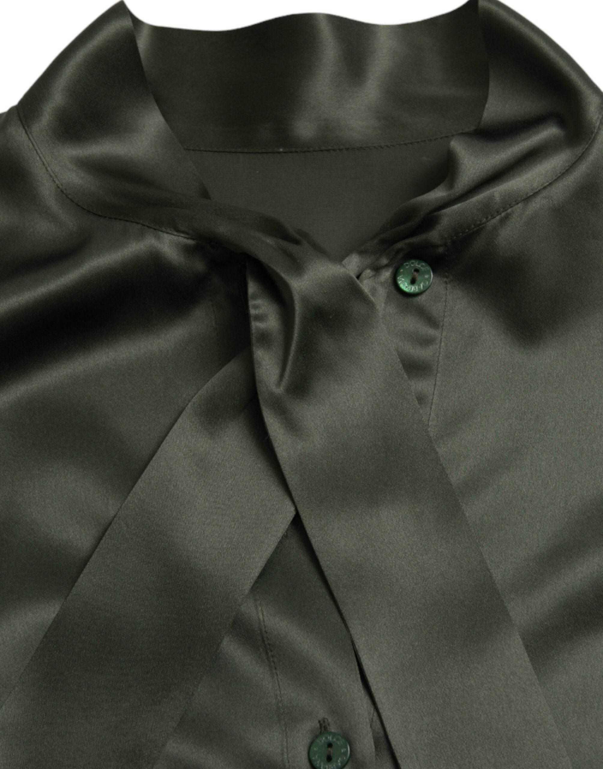 Dolce & Gabbana Gray Long Sleeves Ascot Collar Blouse Top - Hilstor