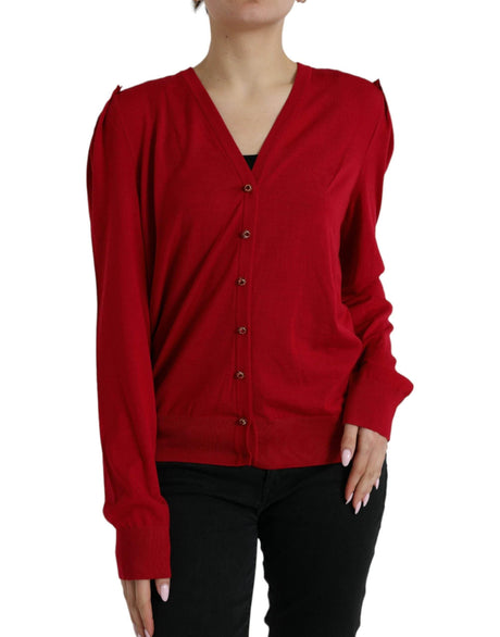 Dolce & Gabbana Elegant Red V-Neck Wool Cardigan - Hilstor