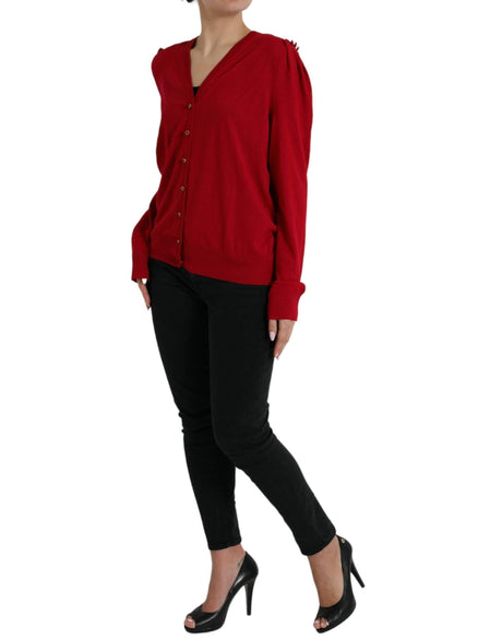 Dolce & Gabbana Elegant Red V-Neck Wool Cardigan - Hilstor
