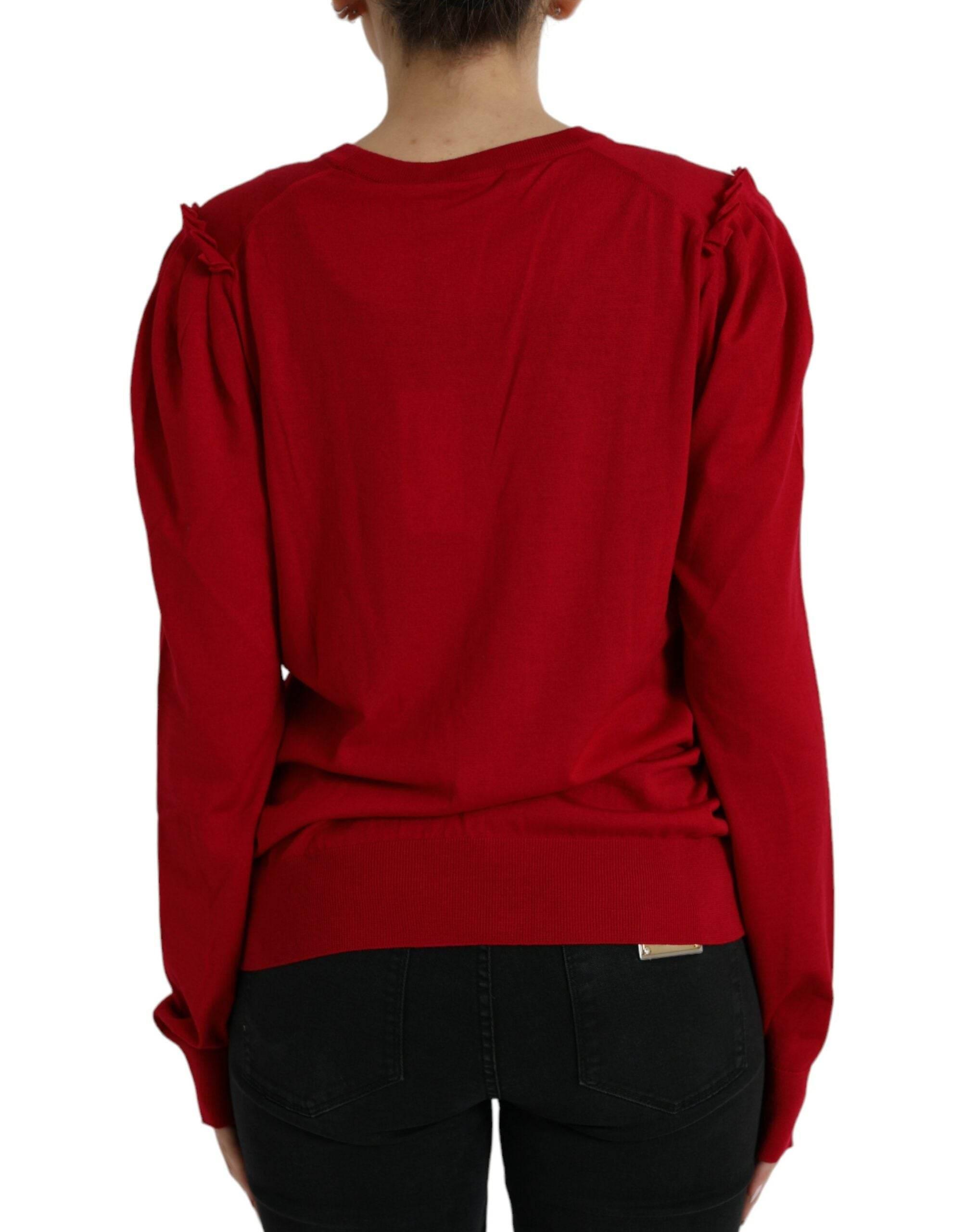 Dolce & Gabbana Elegant Red V-Neck Wool Cardigan - Hilstor