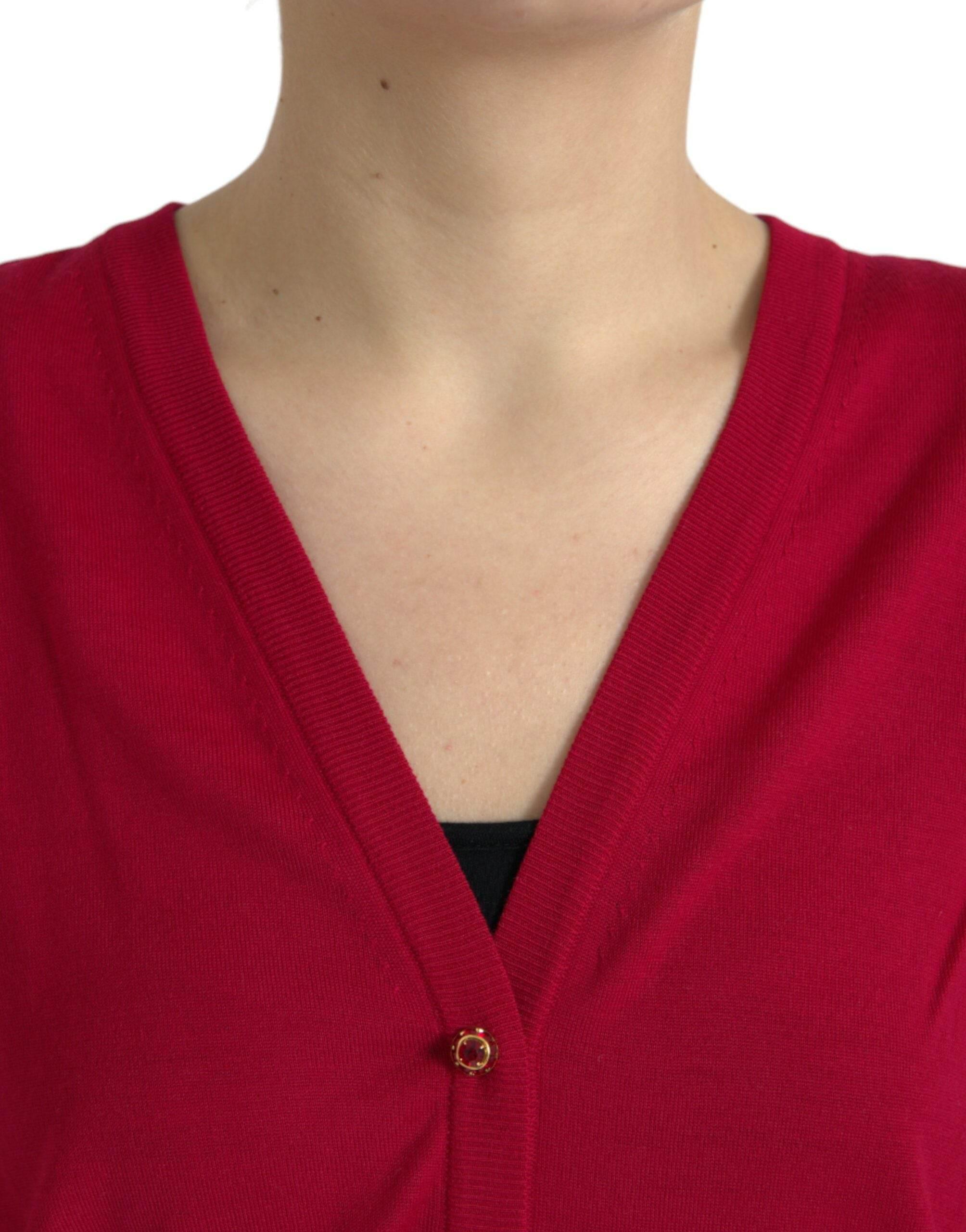 Dolce & Gabbana Elegant Red V-Neck Wool Cardigan - Hilstor