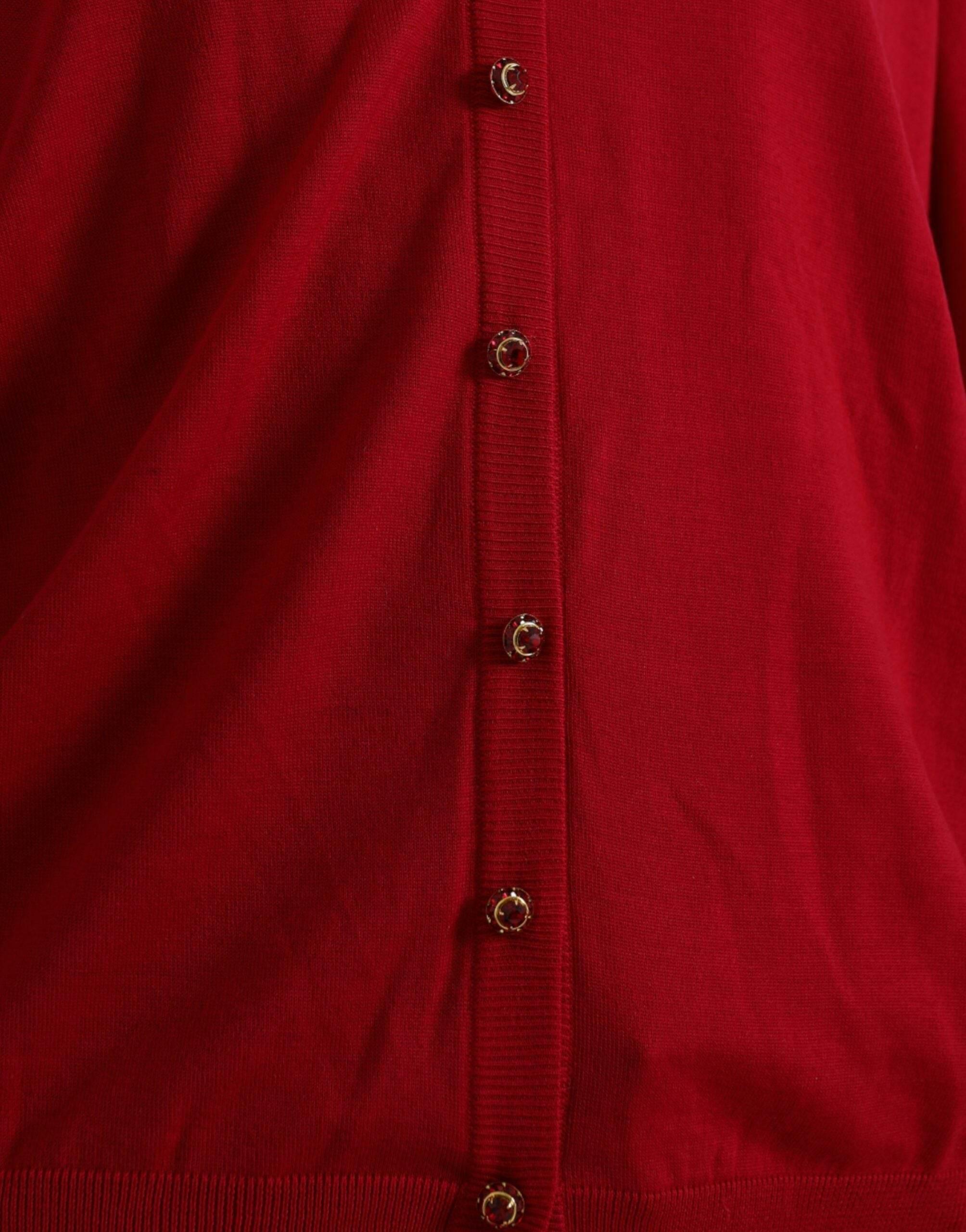 Dolce & Gabbana Elegant Red V-Neck Wool Cardigan - Hilstor