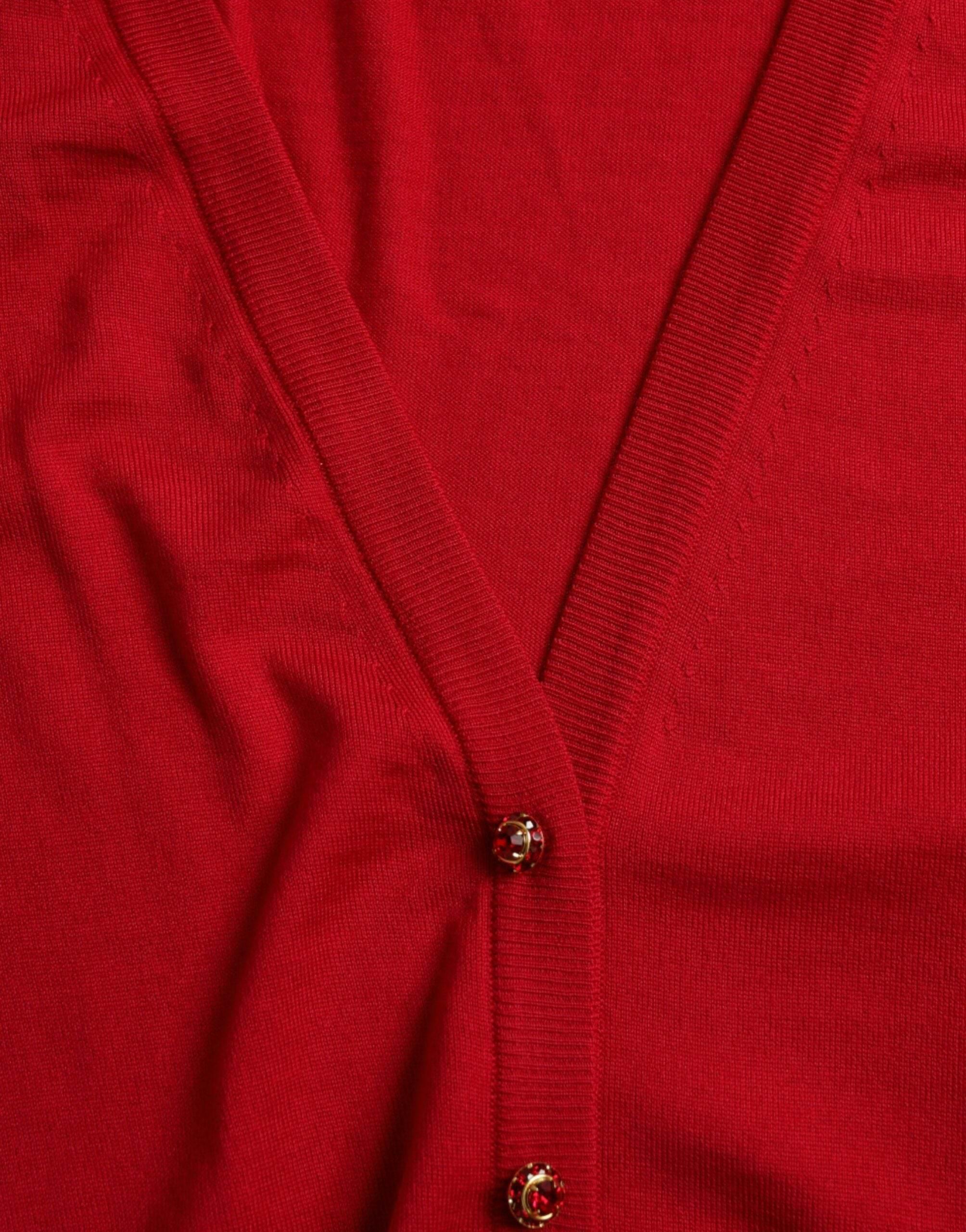 Dolce & Gabbana Elegant Red V-Neck Wool Cardigan - Hilstor