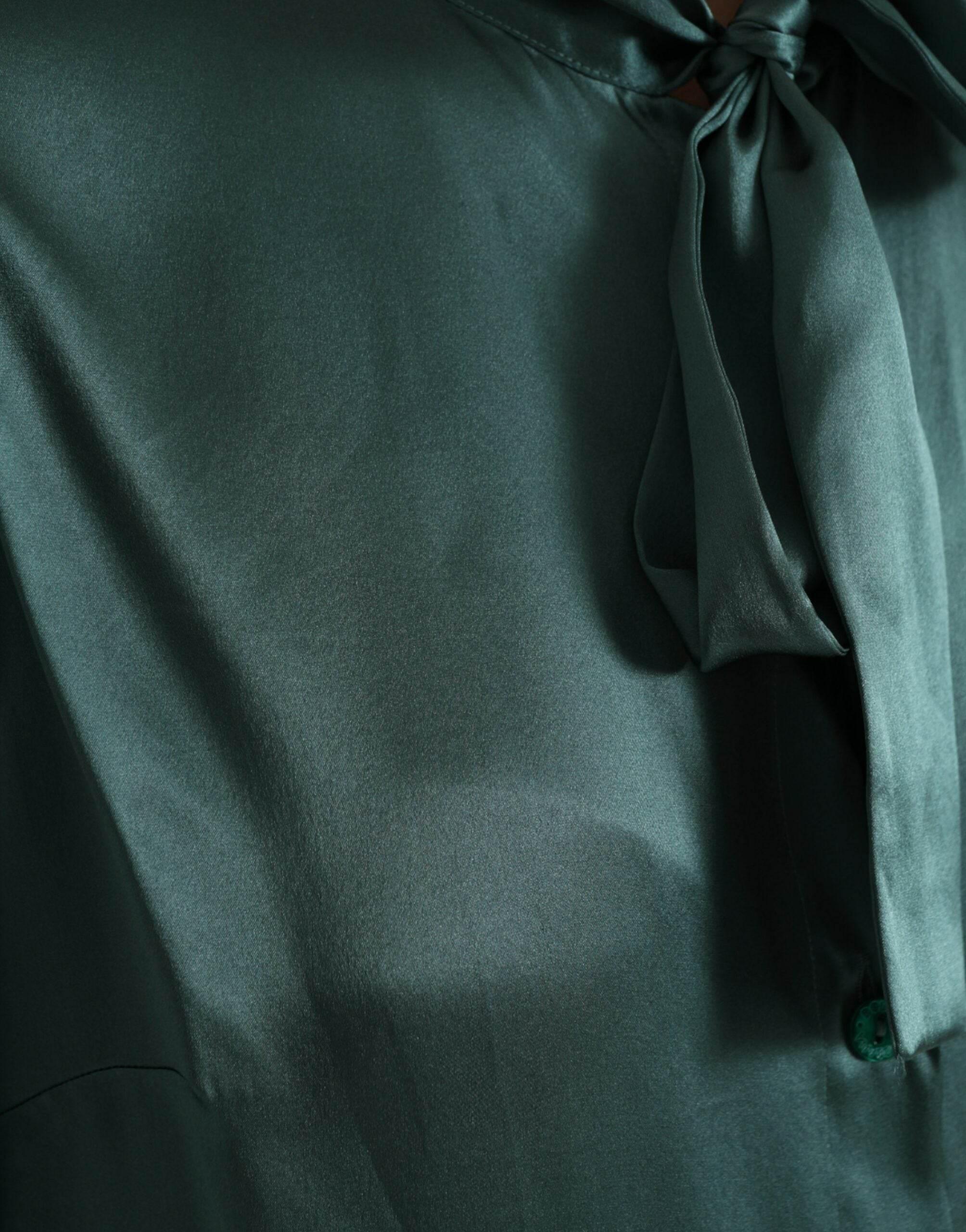 Dolce & Gabbana Dark Green Silk Ascot Collar Blouse Top - Hilstor