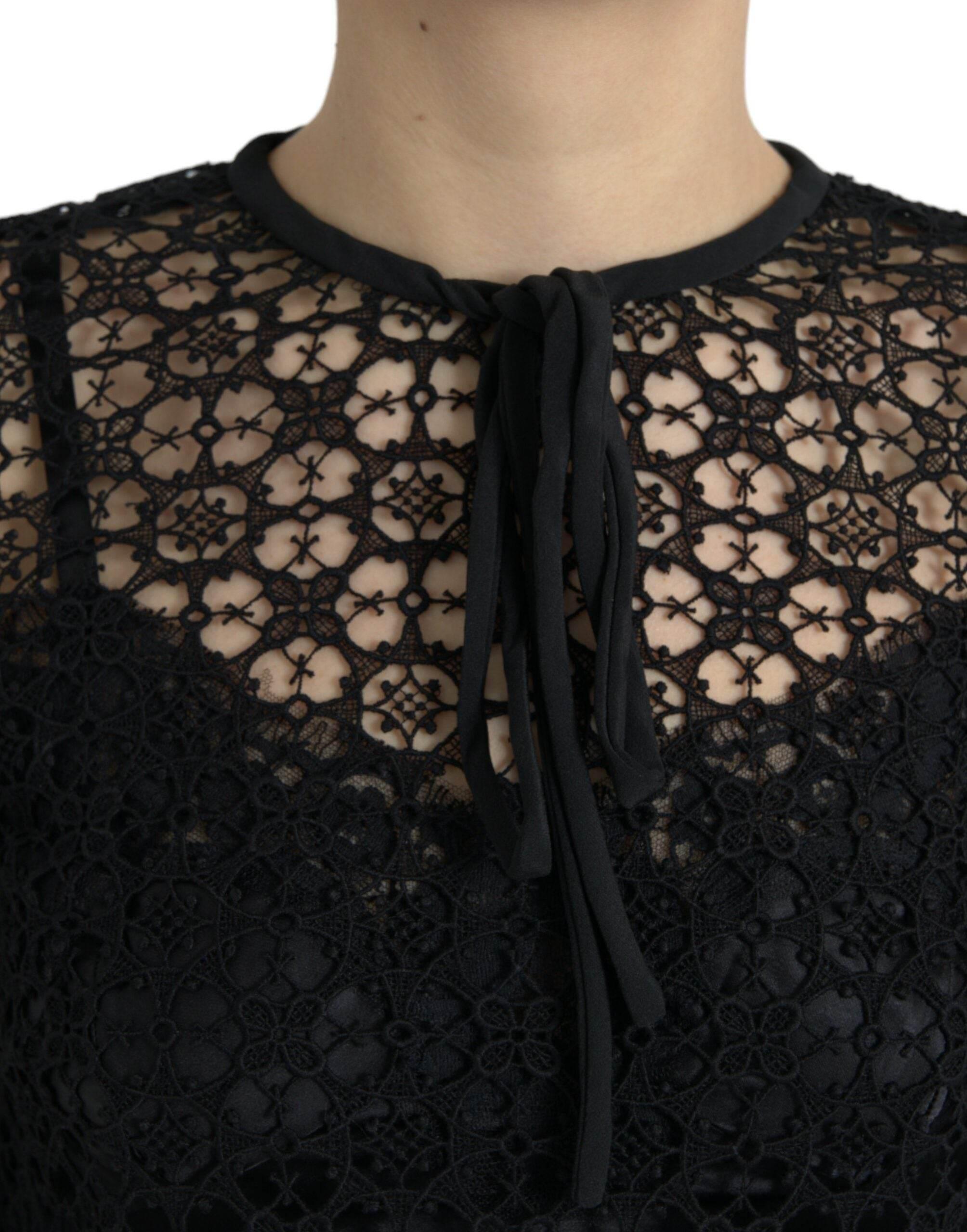 Dolce & Gabbana Black Floral Lace Short Sleeves Blouse Top - Hilstor