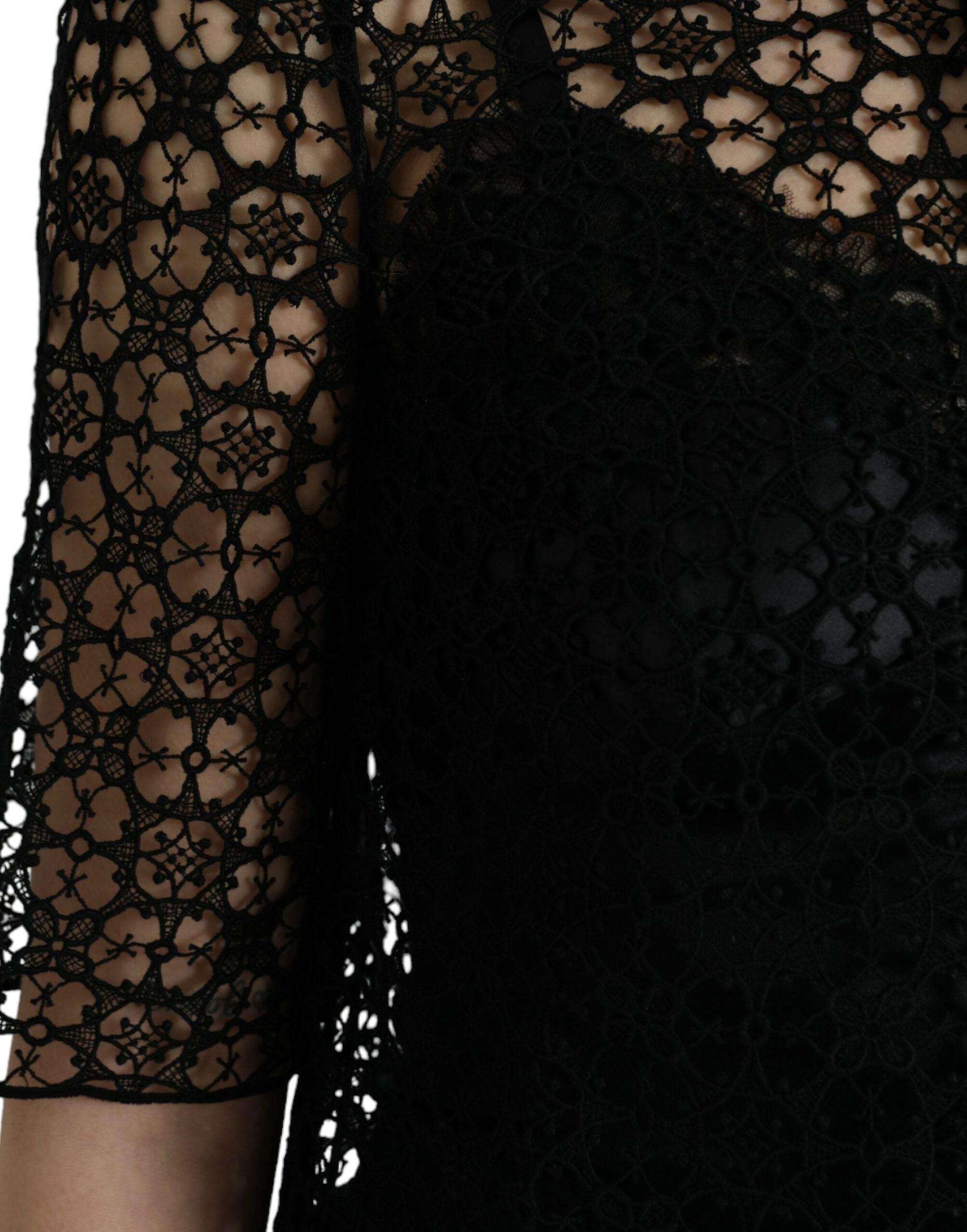 Dolce & Gabbana Black Floral Lace Short Sleeves Blouse Top - Hilstor