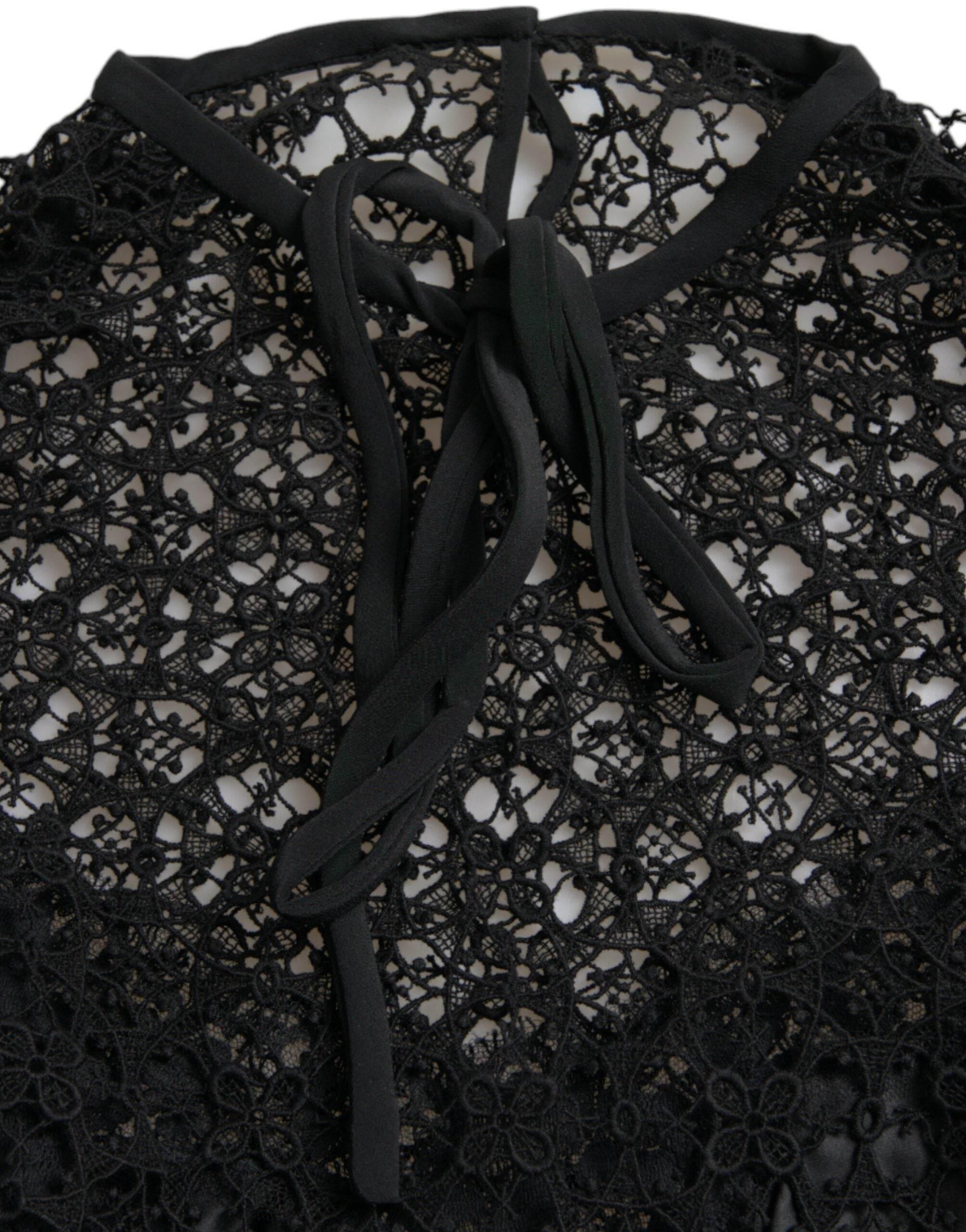 Dolce & Gabbana Black Floral Lace Short Sleeves Blouse Top - Hilstor