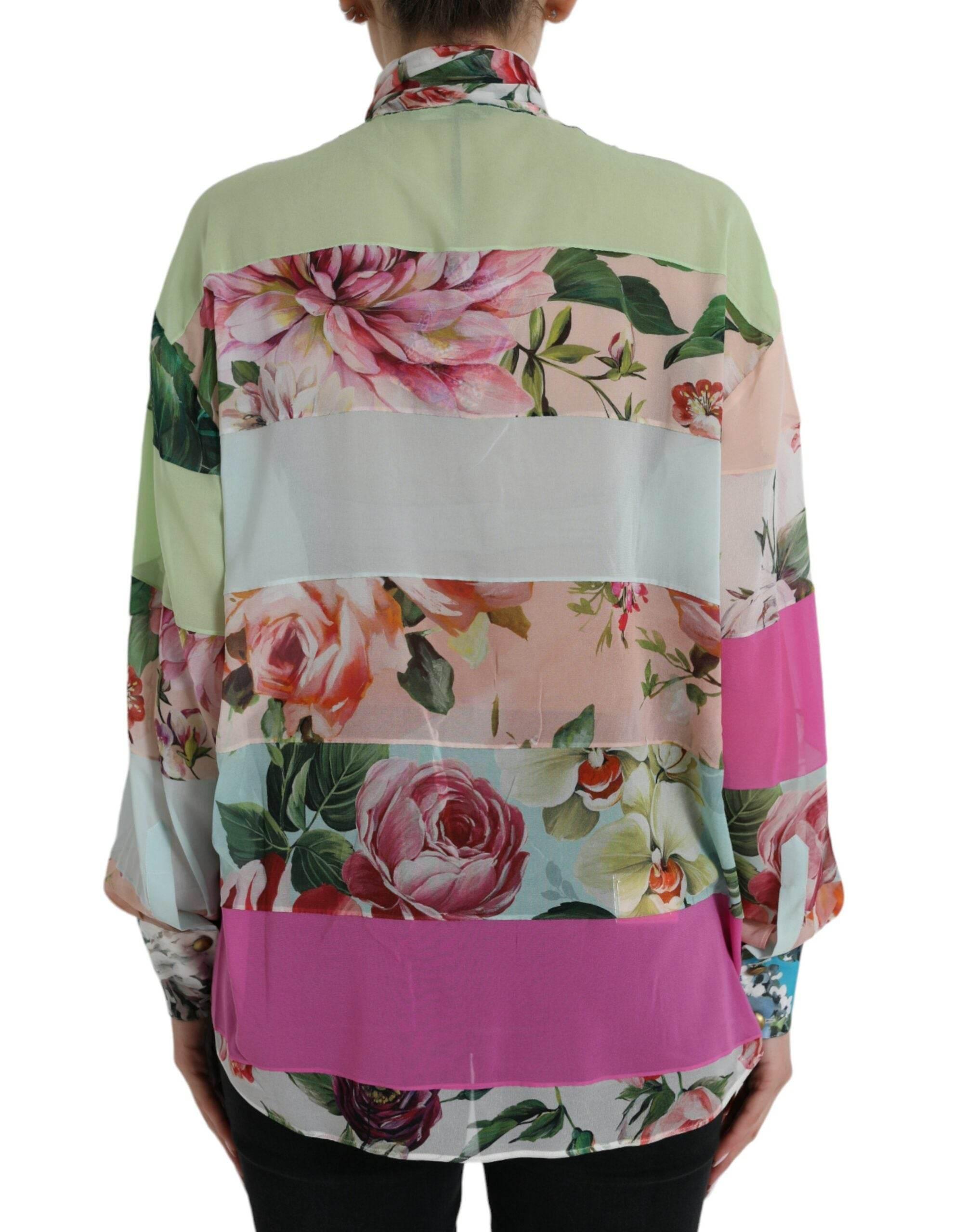 Dolce & Gabbana Elegant Multicolor Silk Blend Long Sleeve Top - Hilstor