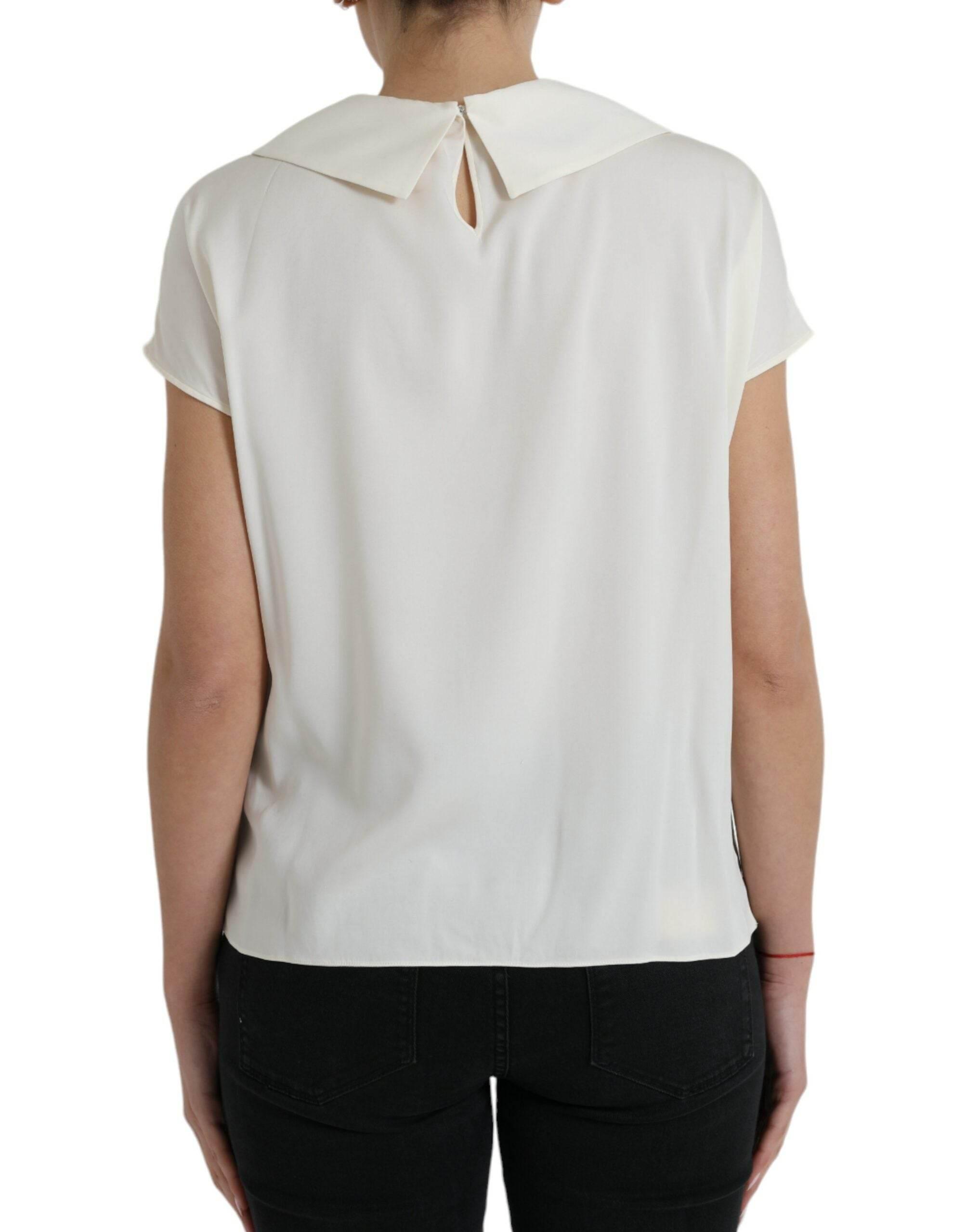 Dolce & Gabbana Elegant Off-White Lace-Trim Silk Blouse - Hilstor
