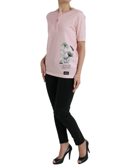 Dolce & Gabbana Chic Pink Floral Cotton Tee - Hilstor