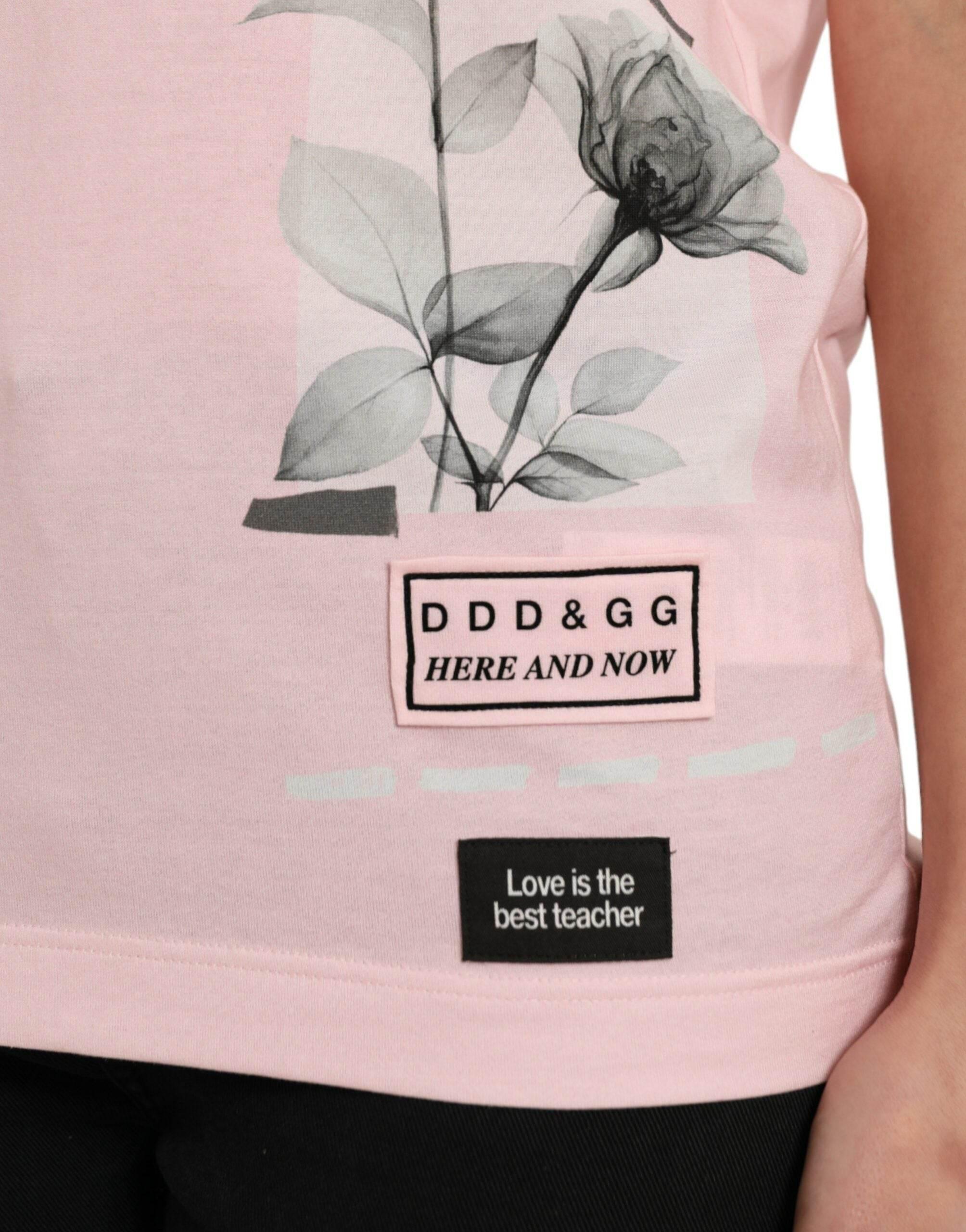 Dolce & Gabbana Chic Pink Floral Cotton Tee - Hilstor