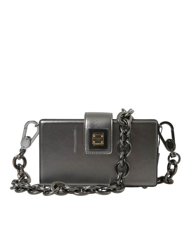 Dolce & Gabbana Metallic Gray Calfskin Shoulder Bag with Chain Strap - Hilstor