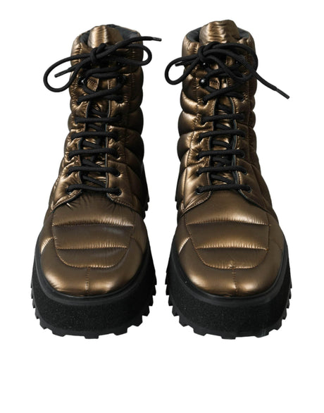 Dolce & Gabbana Bronze Plateau Padded Boots with DG Logo Plate - Hilstor