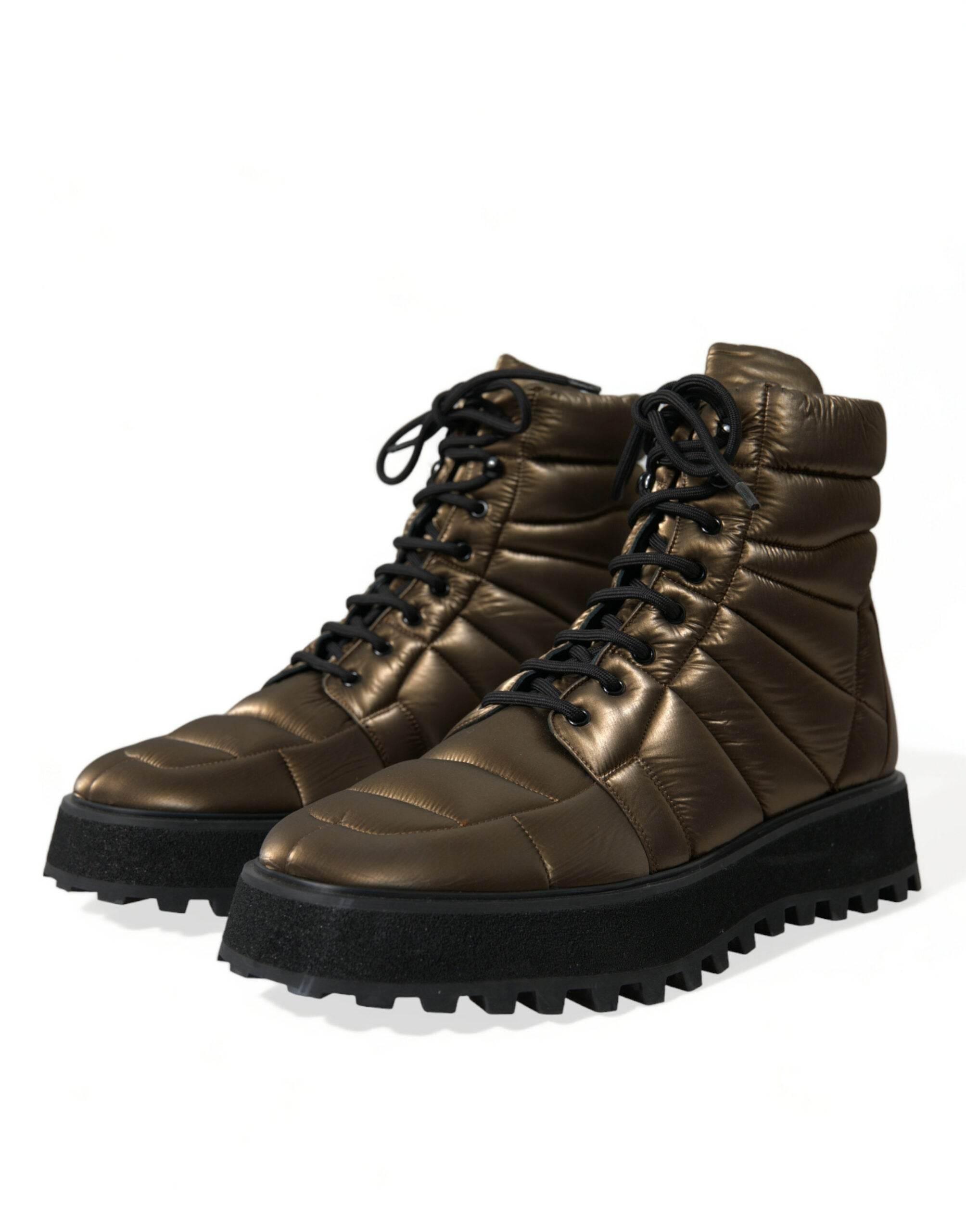 Dolce & Gabbana Bronze Plateau Padded Boots with DG Logo Plate - Hilstor
