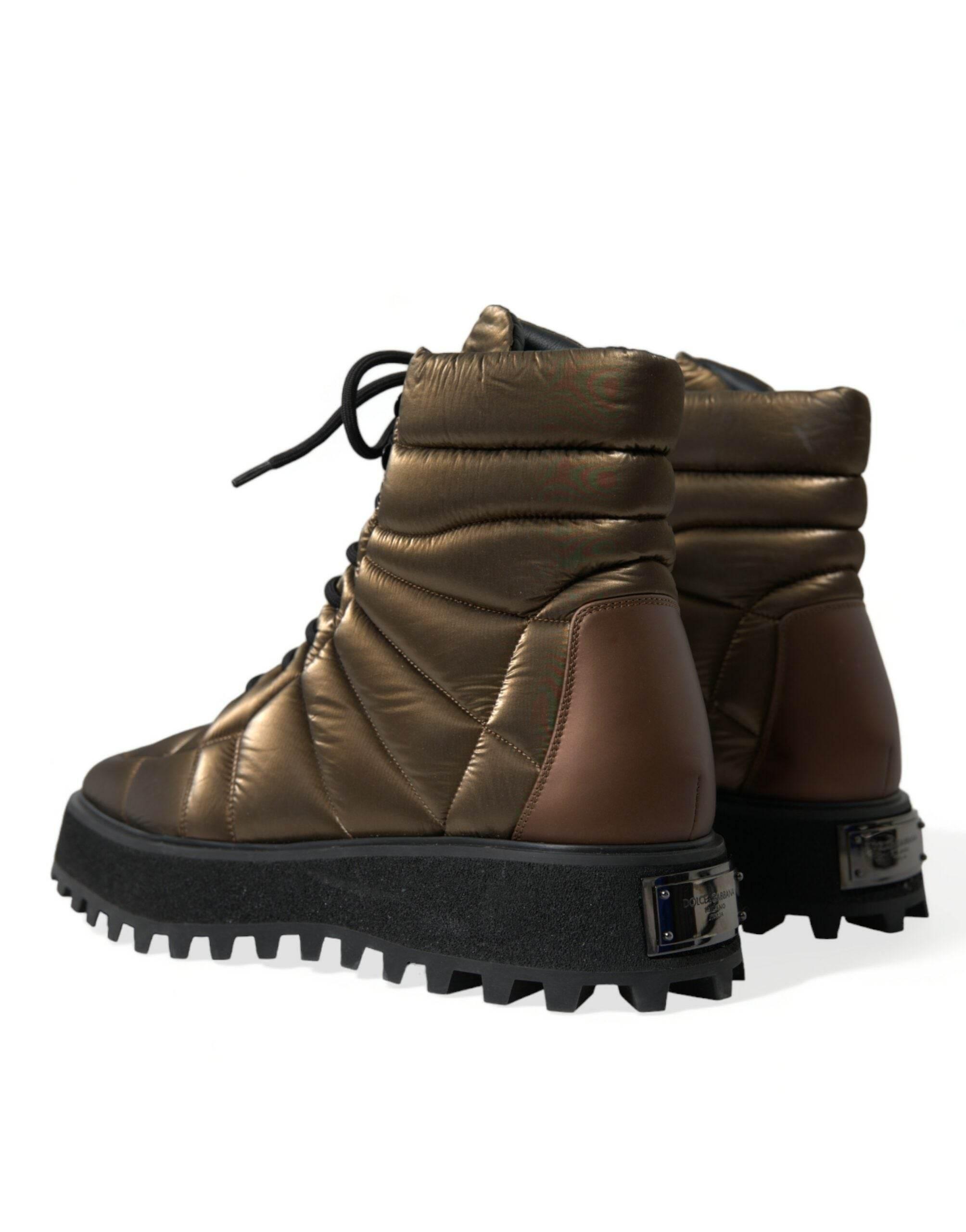 Dolce & Gabbana Bronze Plateau Padded Boots with DG Logo Plate - Hilstor