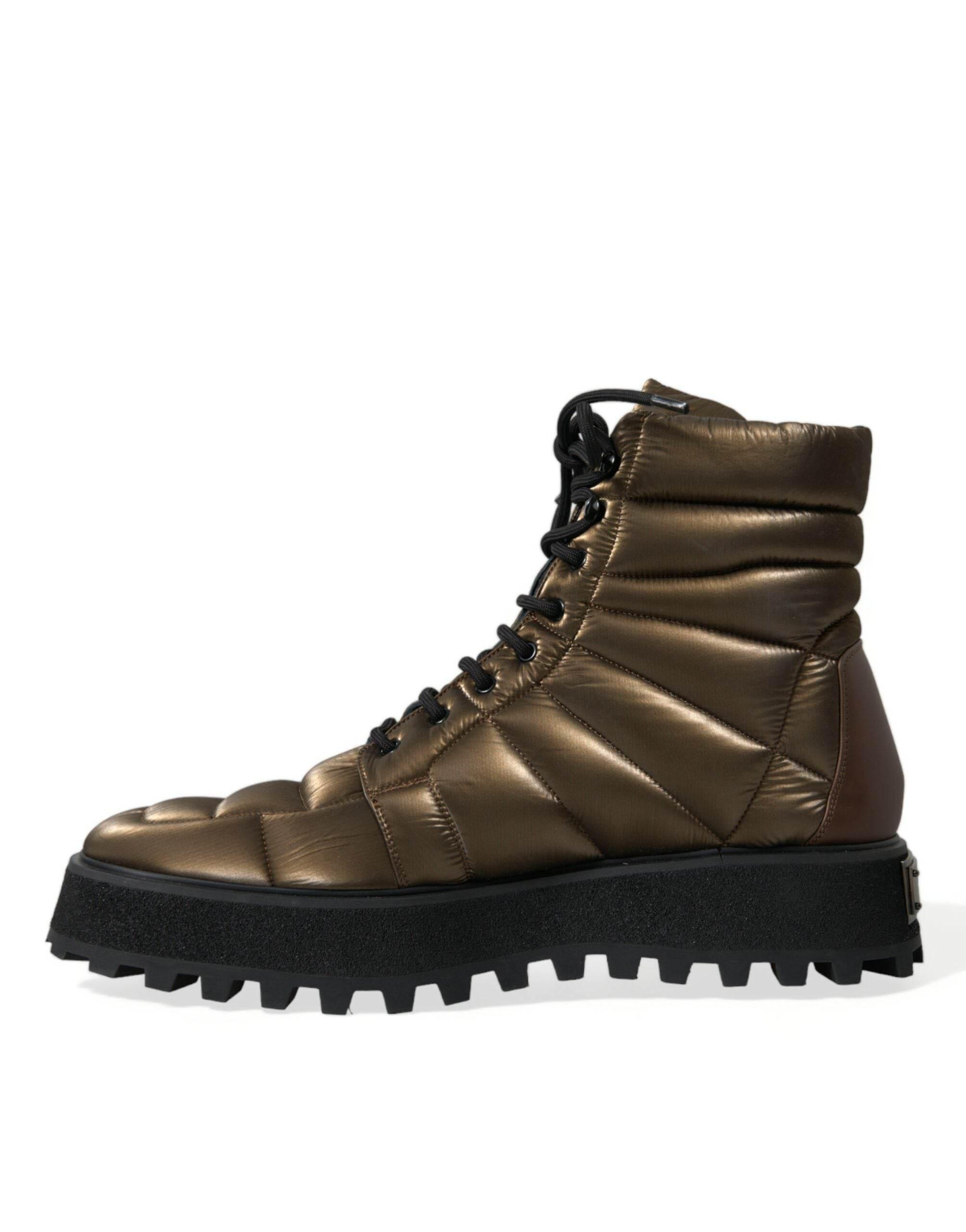 Dolce & Gabbana Bronze Plateau Padded Boots with DG Logo Plate - Hilstor
