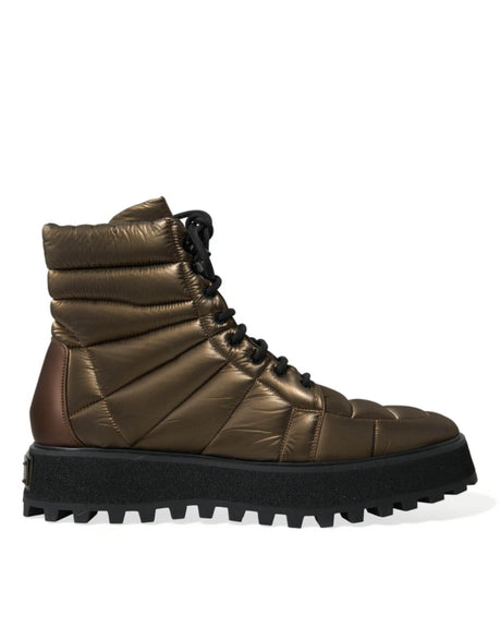 Dolce & Gabbana Bronze Plateau Padded Boots with DG Logo Plate - Hilstor