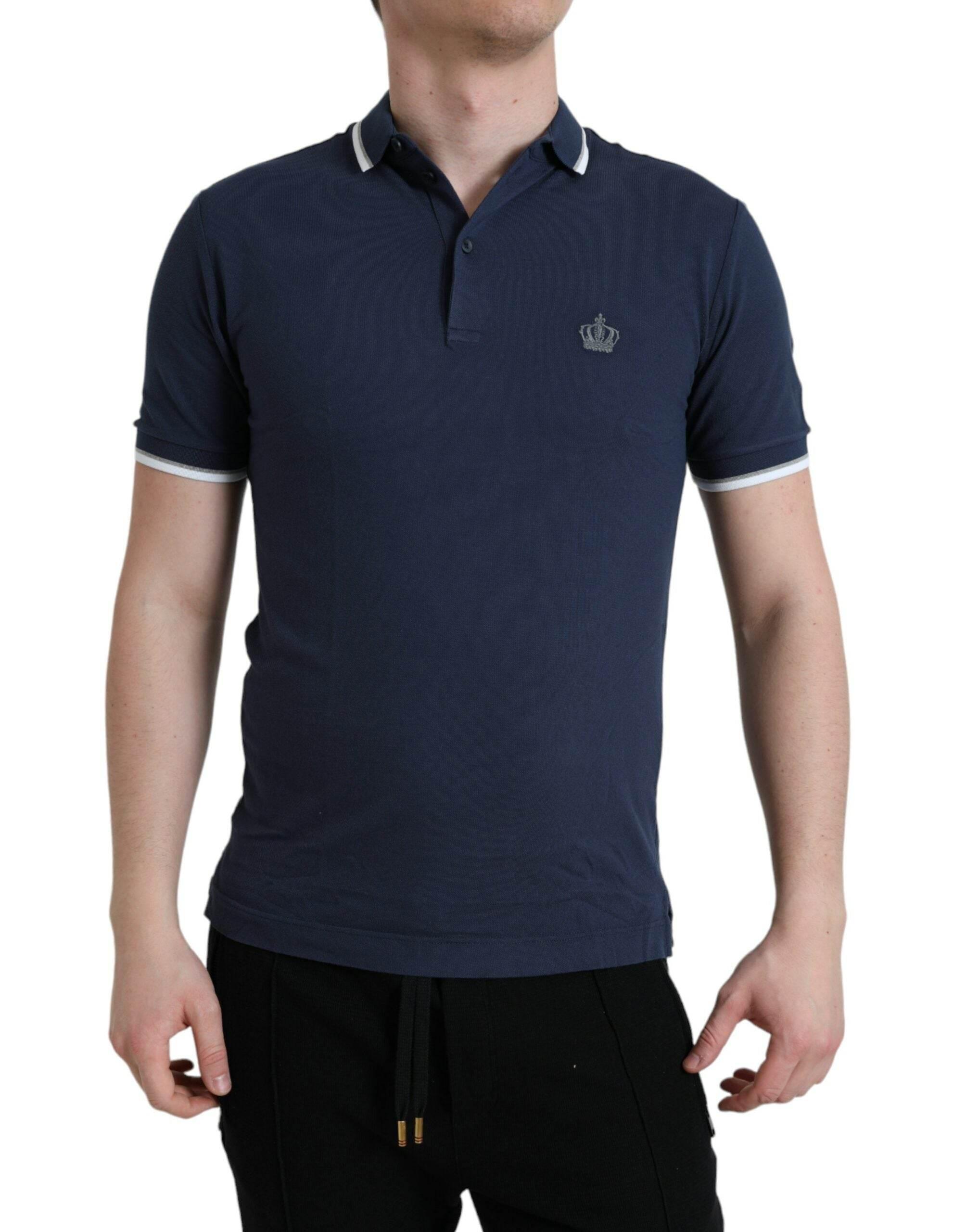 Dolce & Gabbana Blue Crown Patch Cotton Collared Men Polo T-shirt - Hilstor