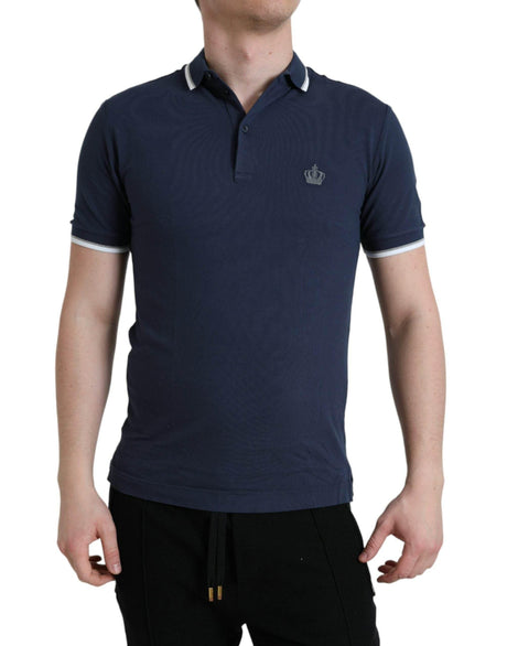 Dolce & Gabbana Blue Crown Patch Cotton Collared Men Polo T-shirt - Hilstor