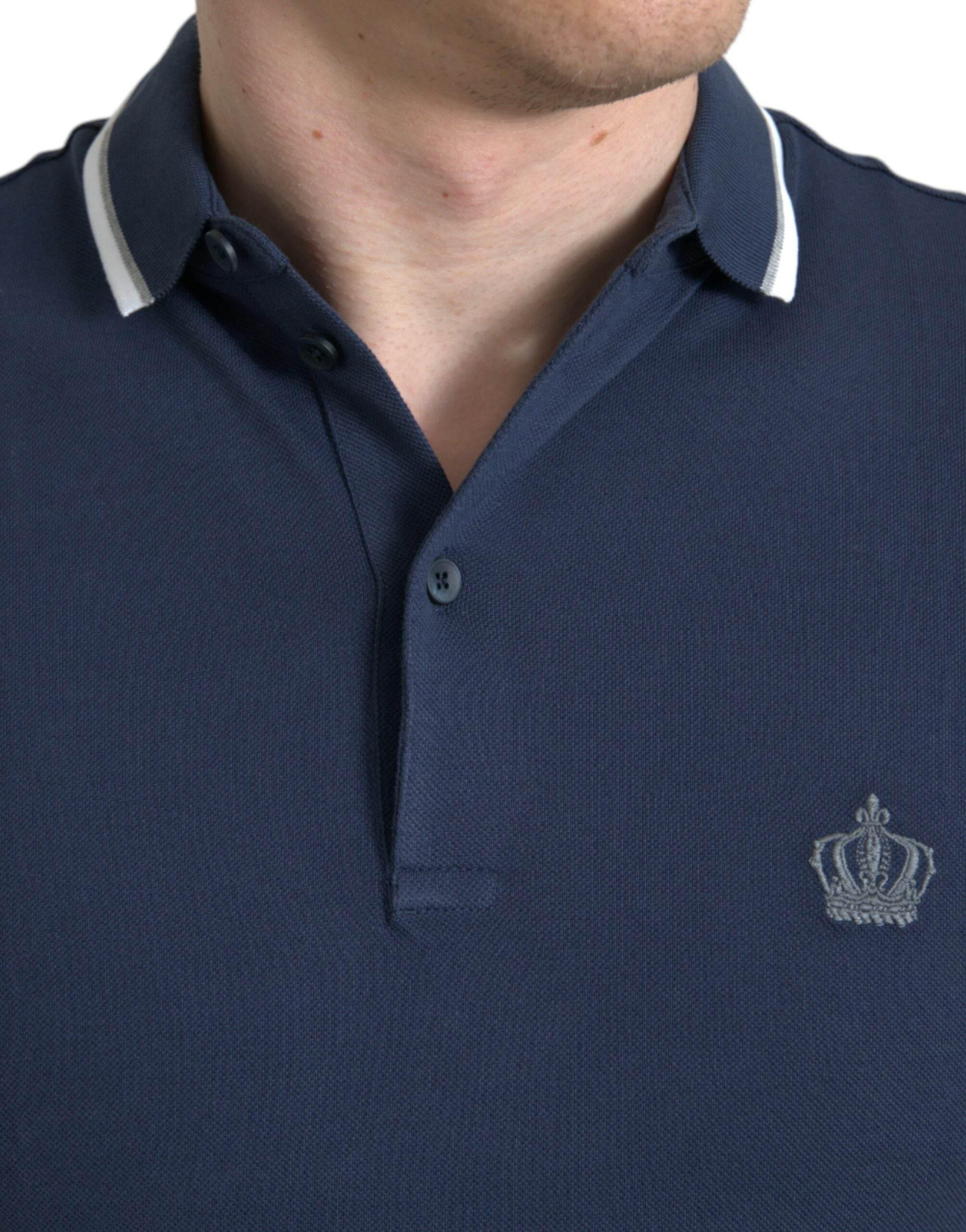 Dolce & Gabbana Blue Crown Patch Cotton Collared Men Polo T-shirt - Hilstor