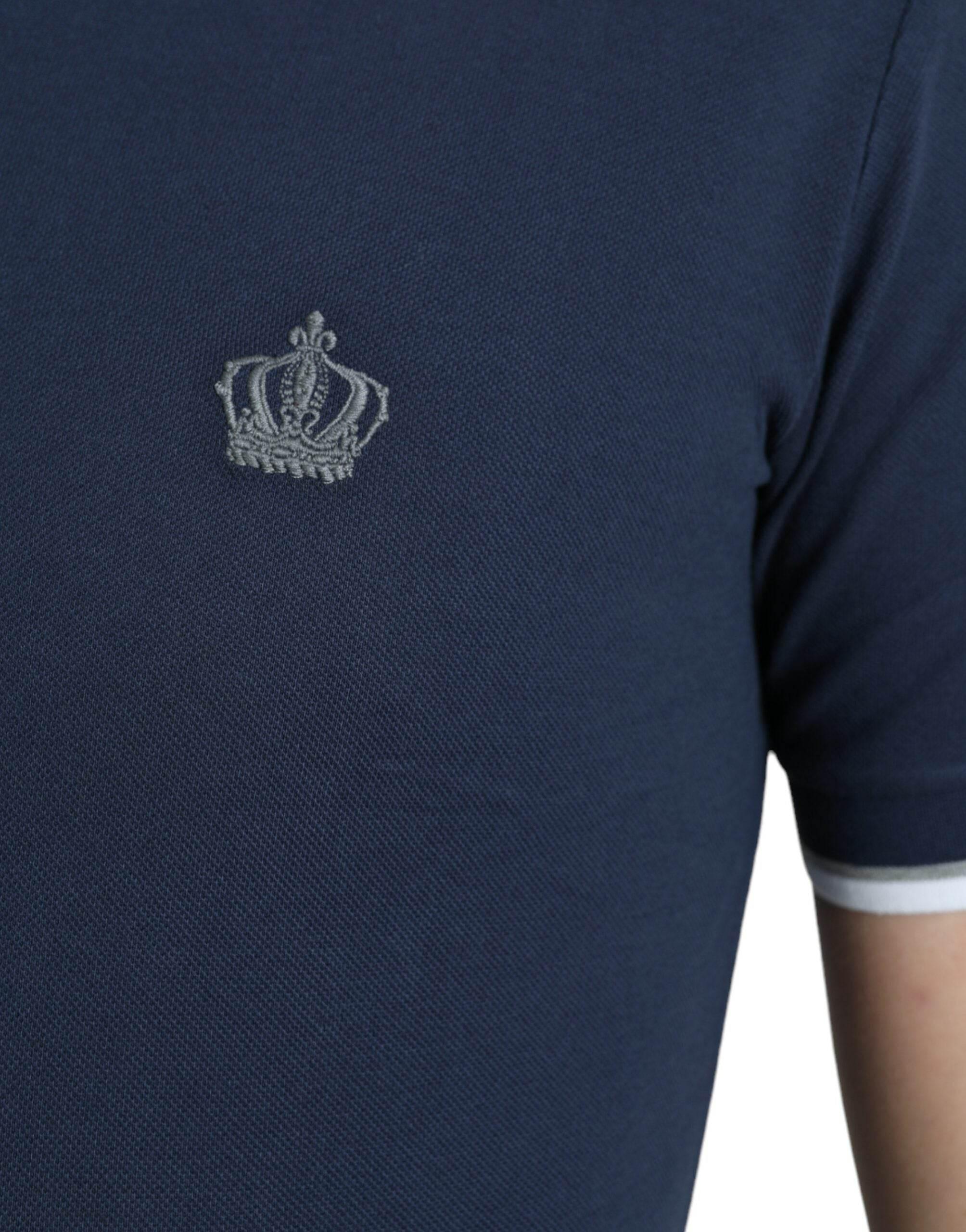 Dolce & Gabbana Blue Crown Patch Cotton Collared Men Polo T-shirt - Hilstor